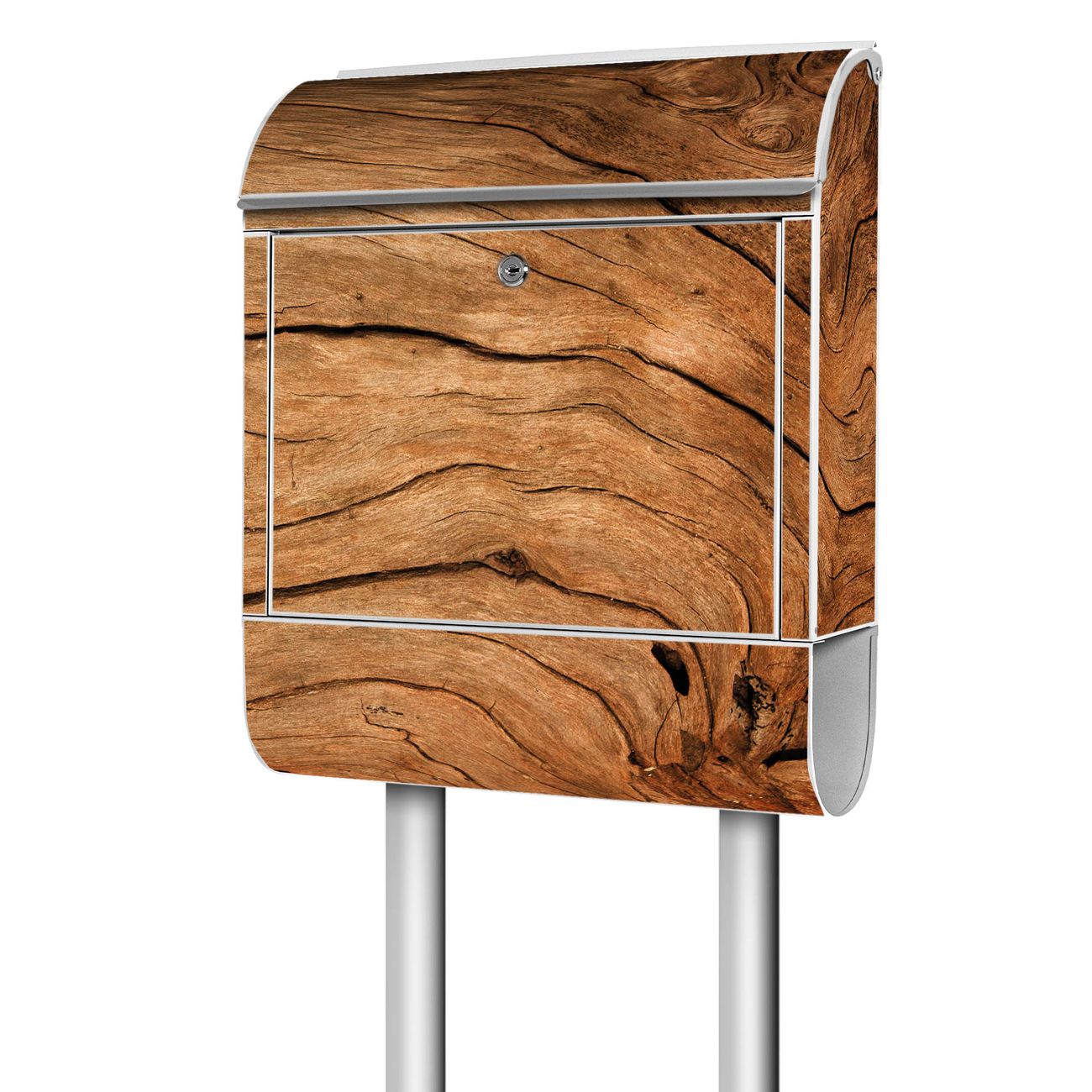 banjado Standbriefkasten groß mit Motiv Trockenes Holz 38x161,5x16cm - inkl Zeitungsfach, 2 Schlüssel und Montageanleitung - pulverbeschichtet
