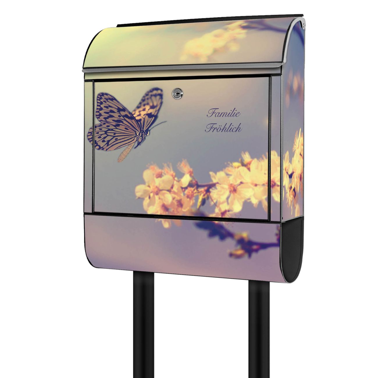 banjado Briefkasten freistehend modern mit Motiv Tag Im Mai 38x161,5x16cm mit Zeitungsfach pulverbeschichtet, 2 Schlüssel, Montageanleitung