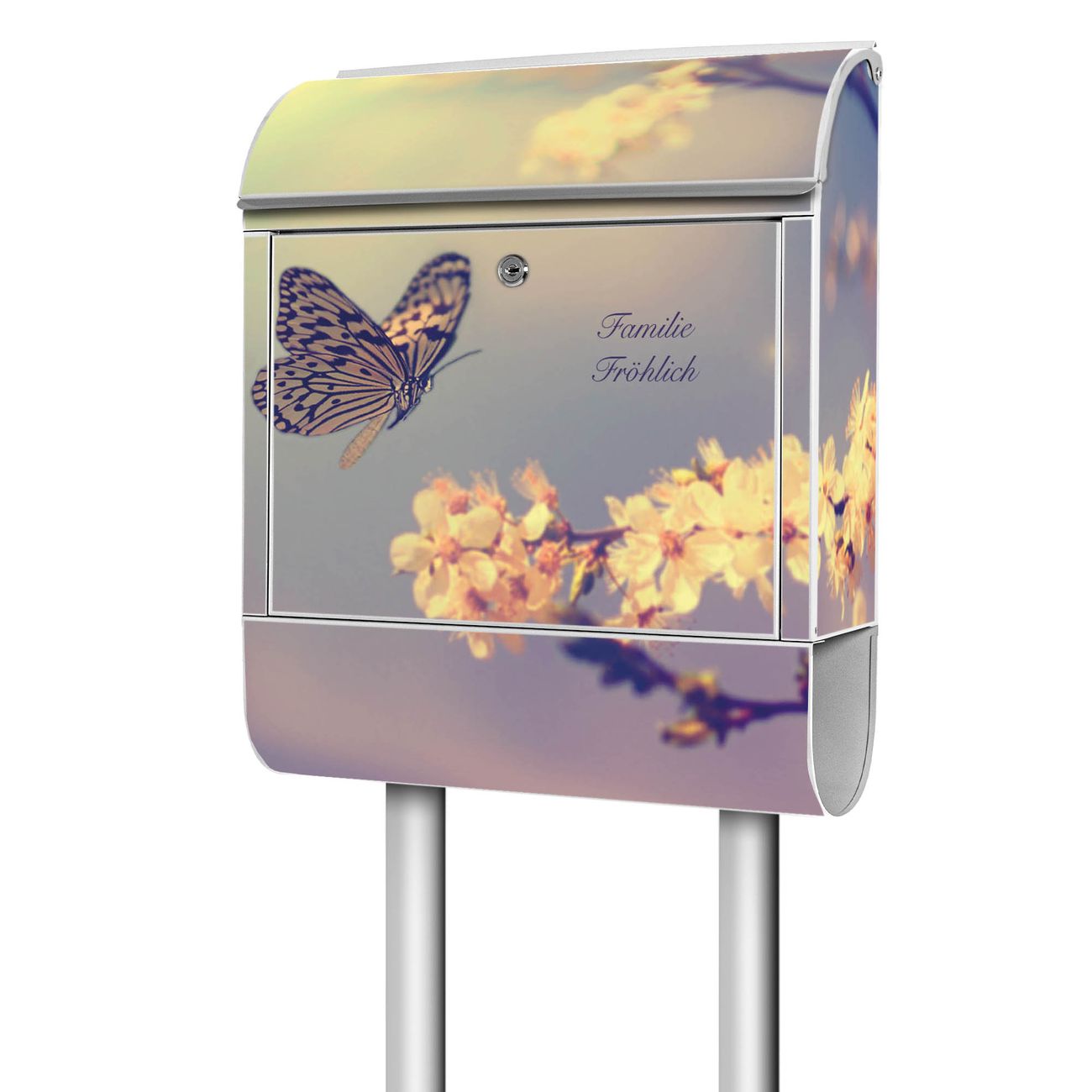 banjado Briefkasten freistehend modern mit Motiv Tag Im Mai 38x161,5x16cm mit Zeitungsfach pulverbeschichtet, 2 Schlüssel, Montageanleitung