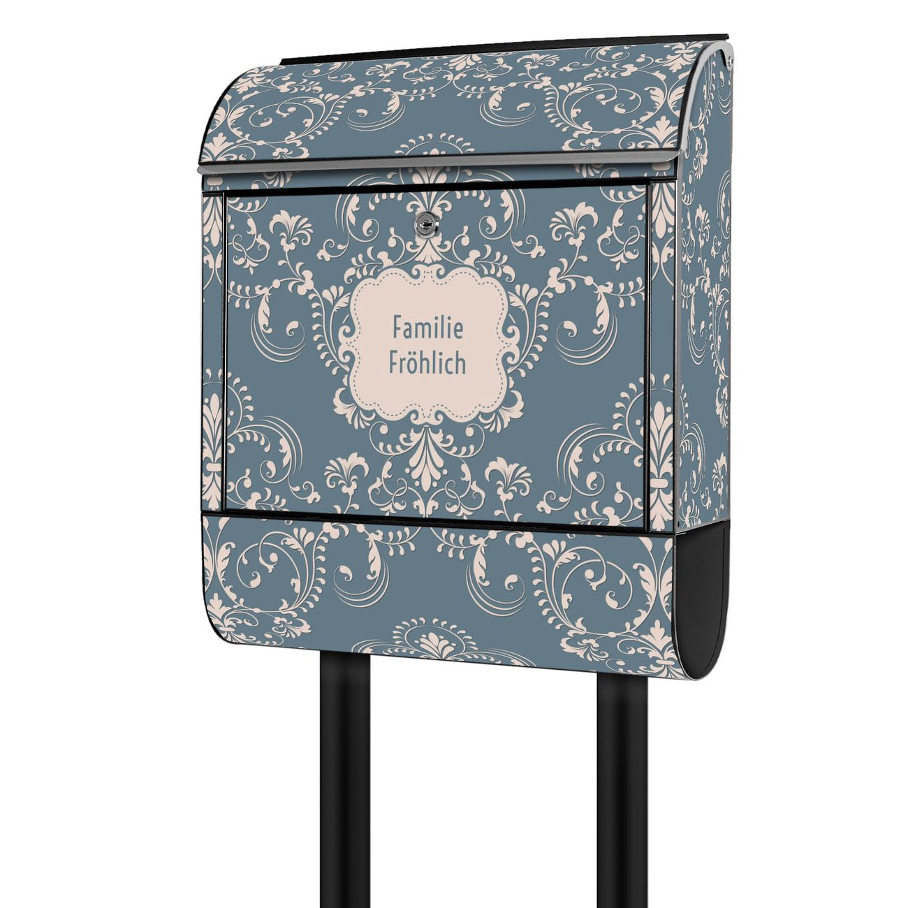 banjado Standbriefkasten groß mit Motiv Royal Creme Blau 38x161,5x16cm - inkl Zeitungsfach, 2 Schlüssel und Montageanleitung - pulverbeschichtet
