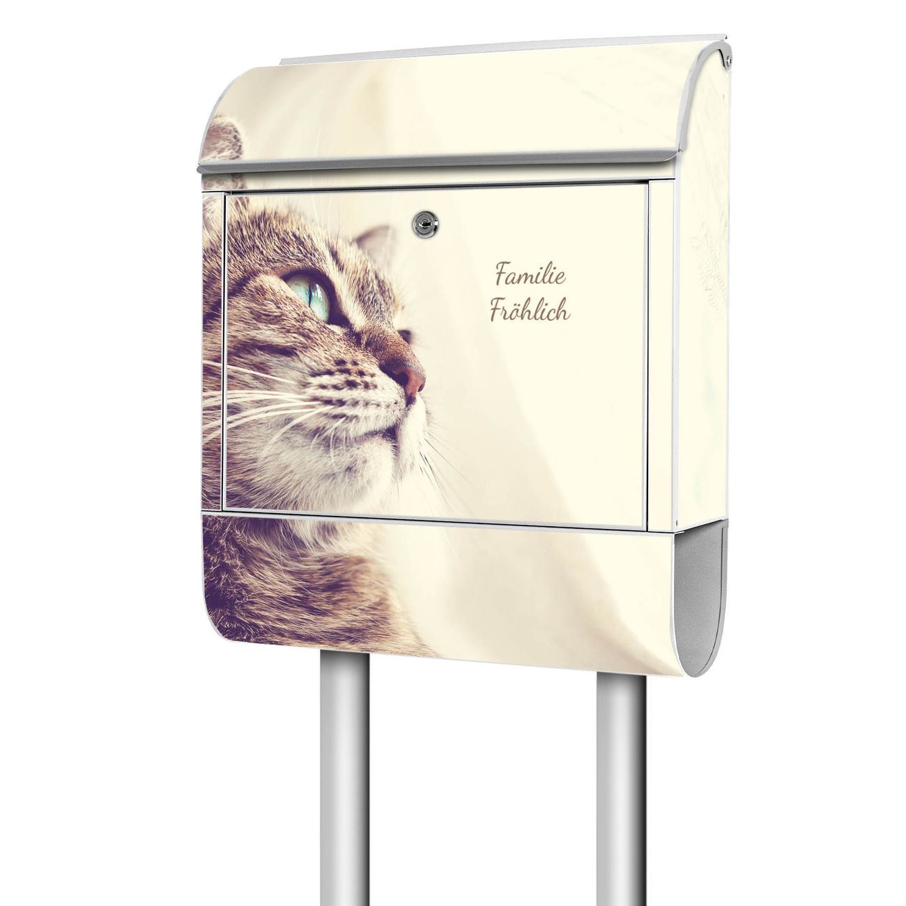 banjado freistehender Briefkasten mit Motiv Holgerson 38x161,5x16cm, 2 Schlüssel - Briefkasten Stahl mit Zeitungsfach pulverbeschichtet