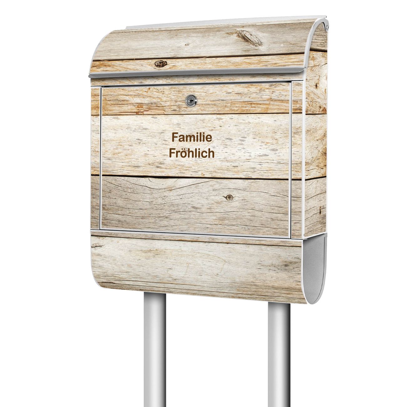 banjado Standbriefkasten groß mit Motiv Graues Holz 38x161,5x16cm - inkl Zeitungsfach, 2 Schlüssel und Montageanleitung - pulverbeschichtet