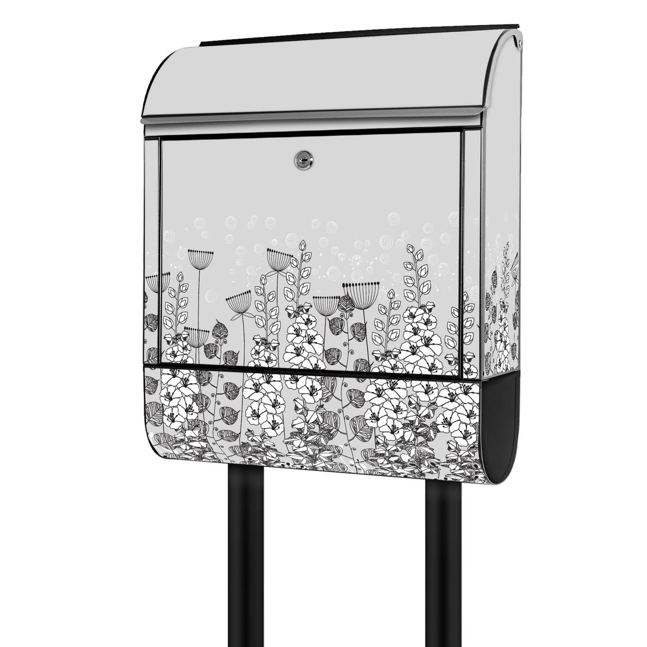 banjado freistehender Briefkasten mit Motiv Wegesrand 38x161,5x16cm, 2 Schlüssel - Briefkasten Stahl mit Zeitungsfach pulverbeschichtet