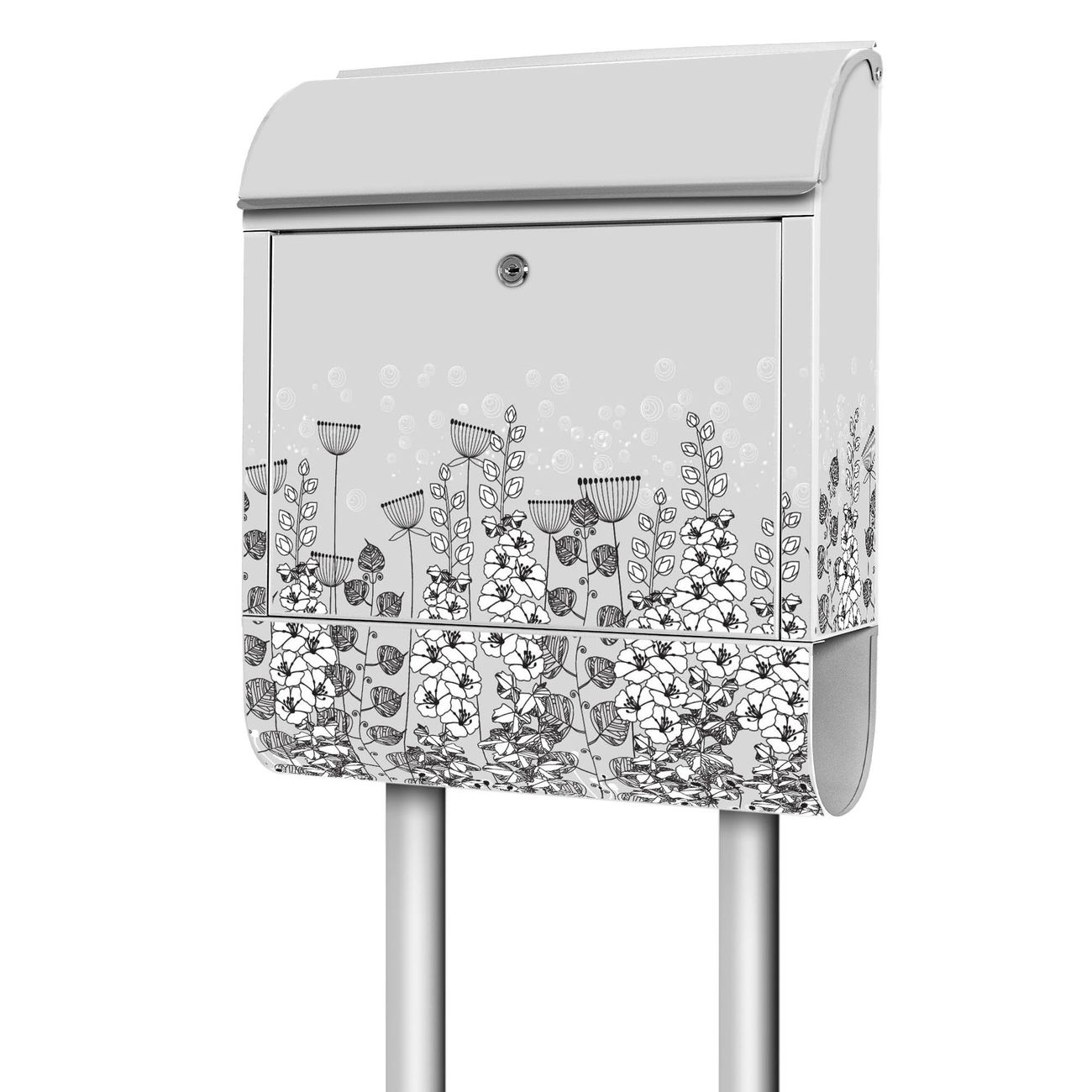 banjado freistehender Briefkasten mit Motiv Wegesrand 38x161,5x16cm, 2 Schlüssel - Briefkasten Stahl mit Zeitungsfach pulverbeschichtet