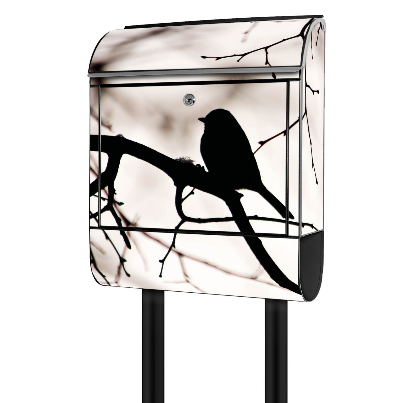 banjado freistehender Briefkasten mit Motiv Früher Vogel 38x161,5x16cm, 2 Schlüssel - Briefkasten Stahl mit Zeitungsfach pulverbeschichtet
