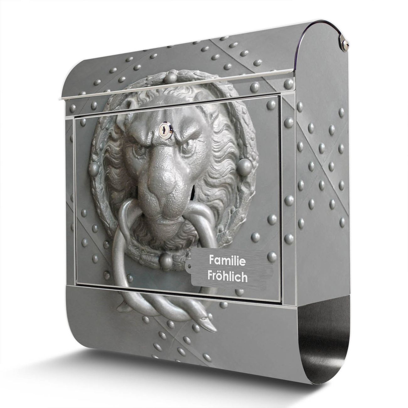 banjado großer Edelstahl Briefkasten, mit Zeitungsbox und Motiv Eisentor 38x43x12,5cm - Postkasten A4 Einwurf inkl. Montagematerial und 2 Schlüssel