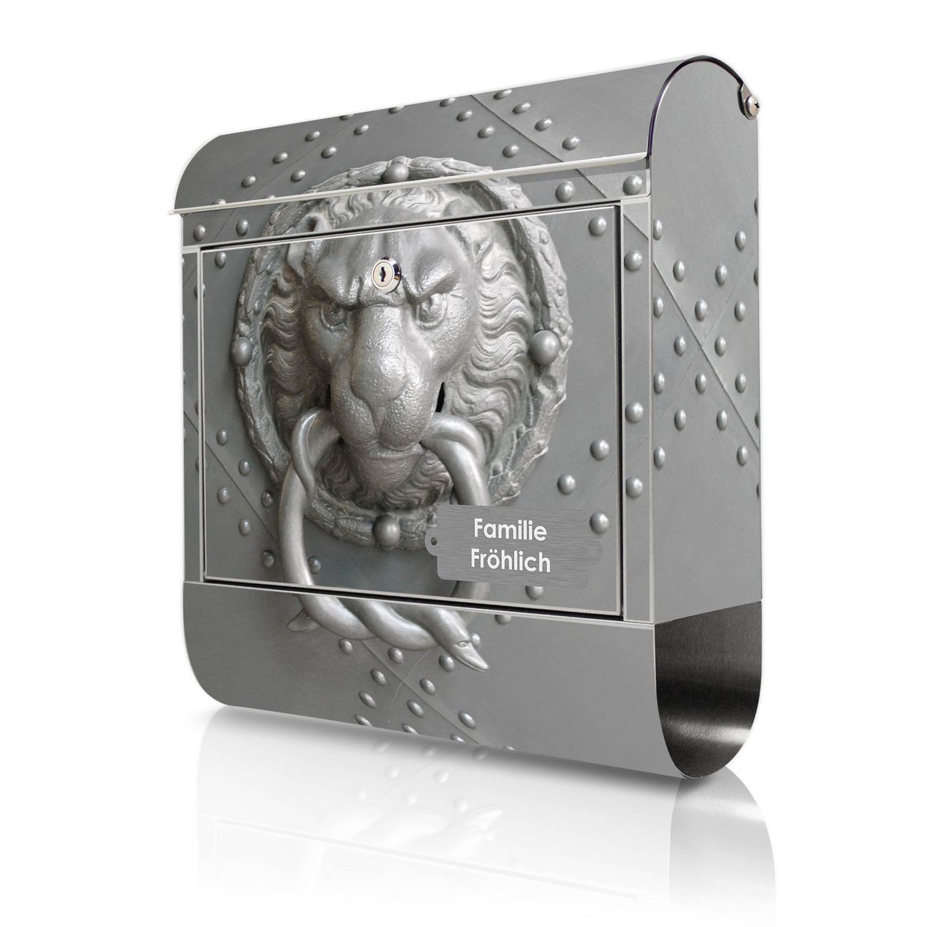 banjado großer Edelstahl Briefkasten, mit Zeitungsbox und Motiv Eisentor 38x43x12,5cm - Postkasten A4 Einwurf inkl. Montagematerial und 2 Schlüssel