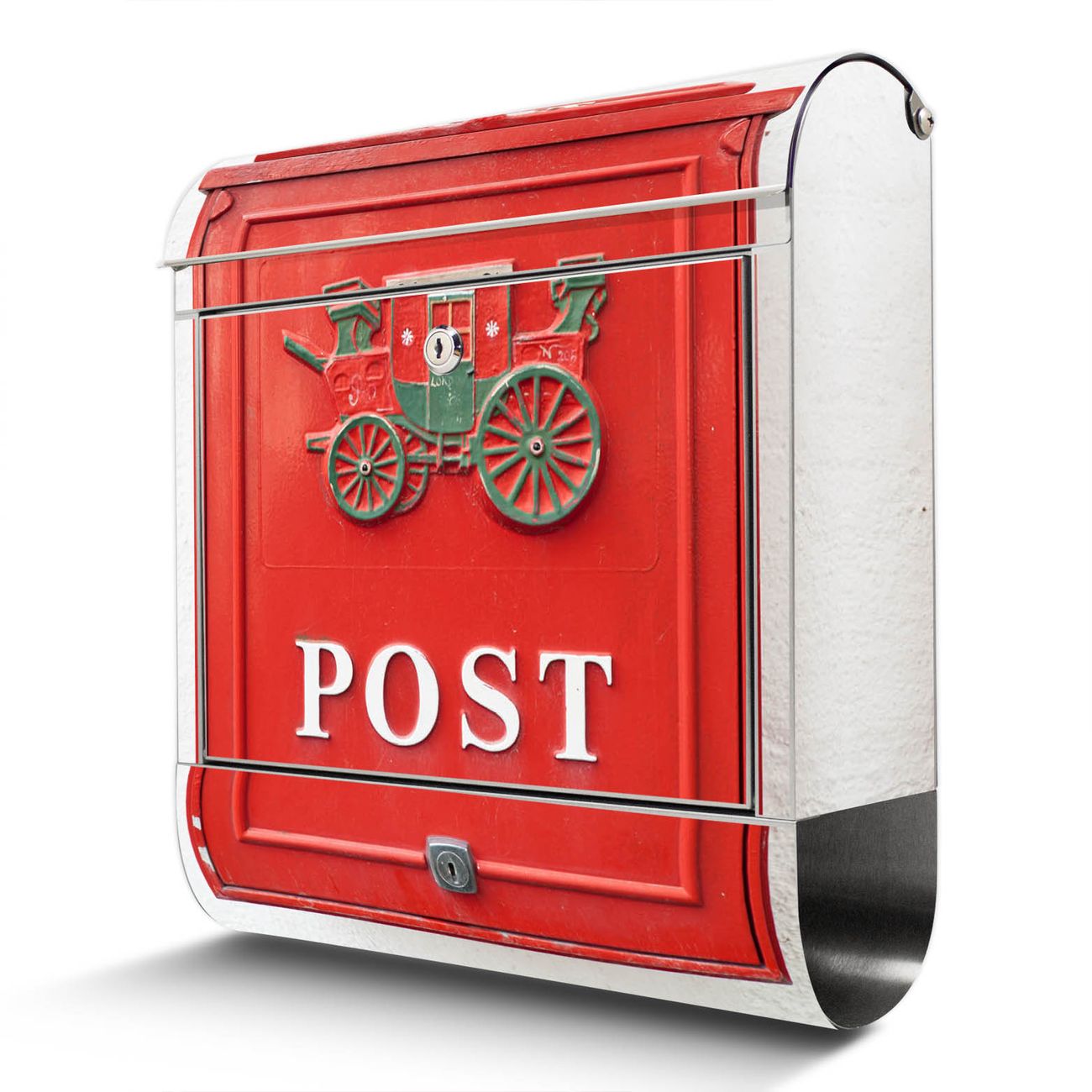 banjado großer Edelstahl Briefkasten, mit Zeitungsbox und Motiv Postkasten 38x43x12,5cm - Postkasten A4 Einwurf inkl. Montagematerial und 2 Schlüssel