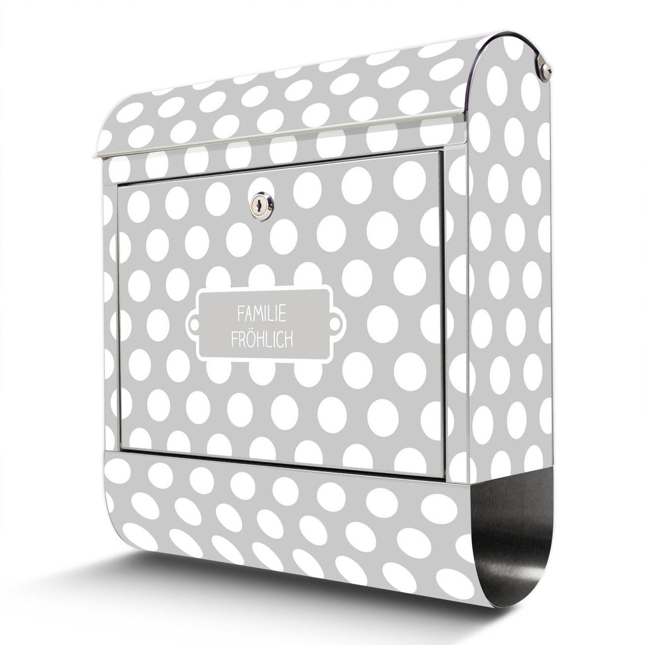 banjado Design 18/0 Edelstahl Briefkasten 38x43x12,5cm Wandbriefkasten mit Zeitungsfach und Motiv Punkte Grau - Postkasten A4 Einwurf, Zaunbriefkasten