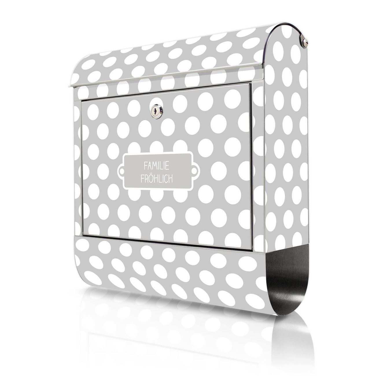 banjado Design 18/0 Edelstahl Briefkasten 38x43x12,5cm Wandbriefkasten mit Zeitungsfach und Motiv Punkte Grau - Postkasten A4 Einwurf, Zaunbriefkasten