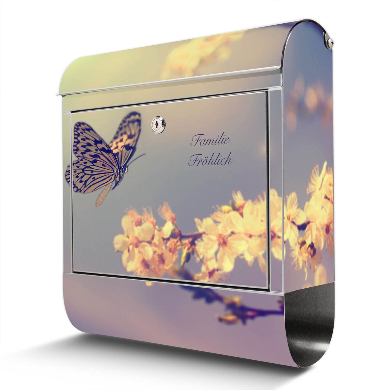 banjado Edelstahl Briefkasten mit Zeitungsfach, personalisiert mit Motiv Tag Im Mai 38x43x12,5cm, Wandbriefkasten ausgefallen bunt inkl. Montagematerial