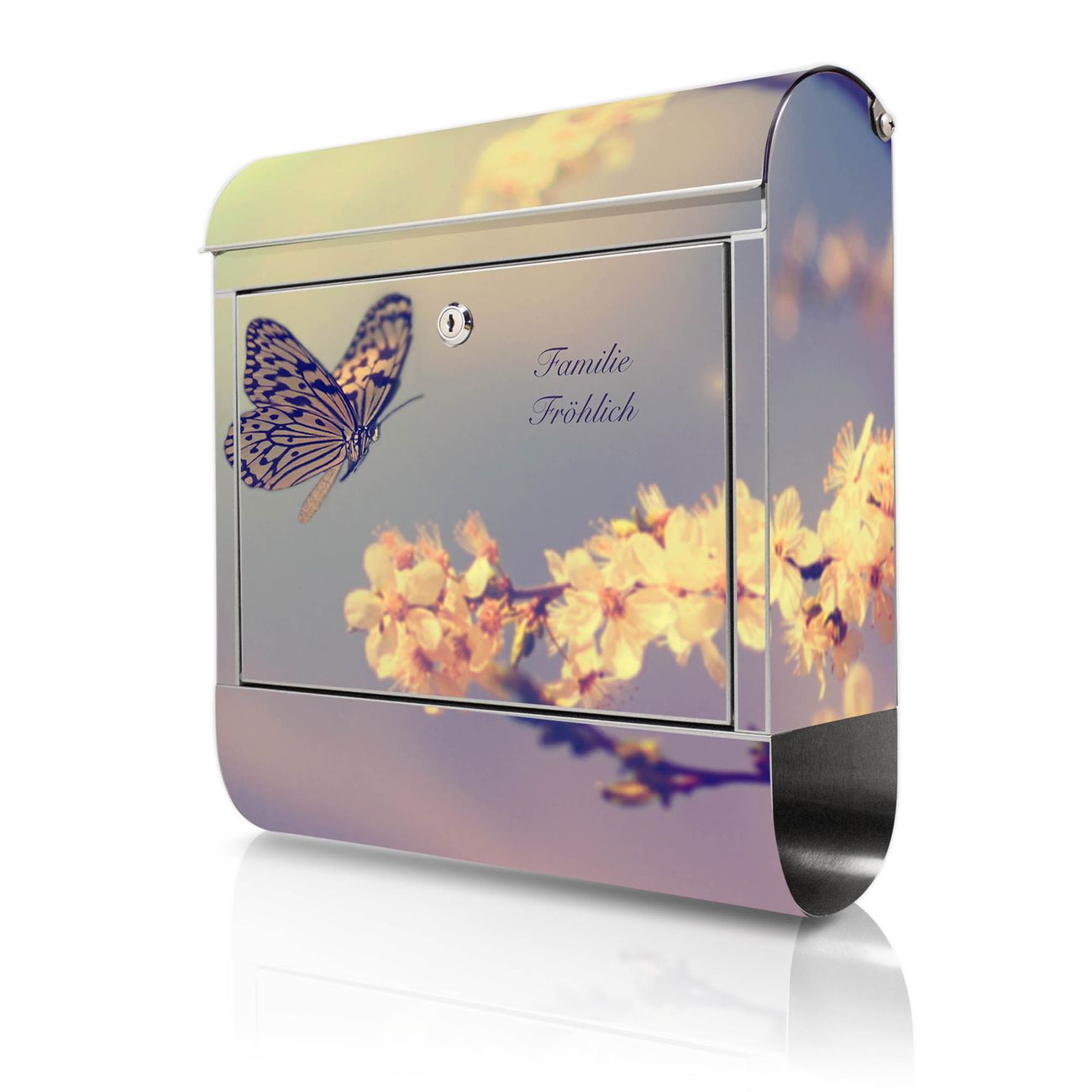 banjado Edelstahl Briefkasten mit Zeitungsfach, personalisiert mit Motiv Tag Im Mai 38x43x12,5cm, Wandbriefkasten ausgefallen bunt inkl. Montagematerial