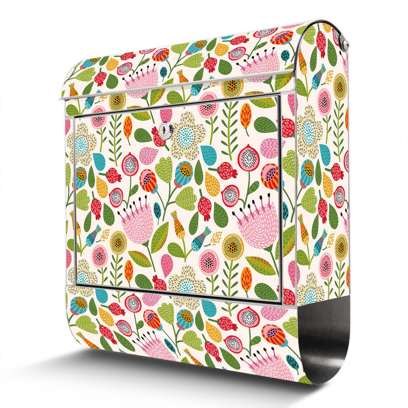 banjado Edelstahl Briefkasten mit Zeitungsfach, personalisiert mit Motiv Rosa Kelch Hell 38x43x12,5cm, Wandbriefkasten ausgefallen bunt inkl. Montagematerial