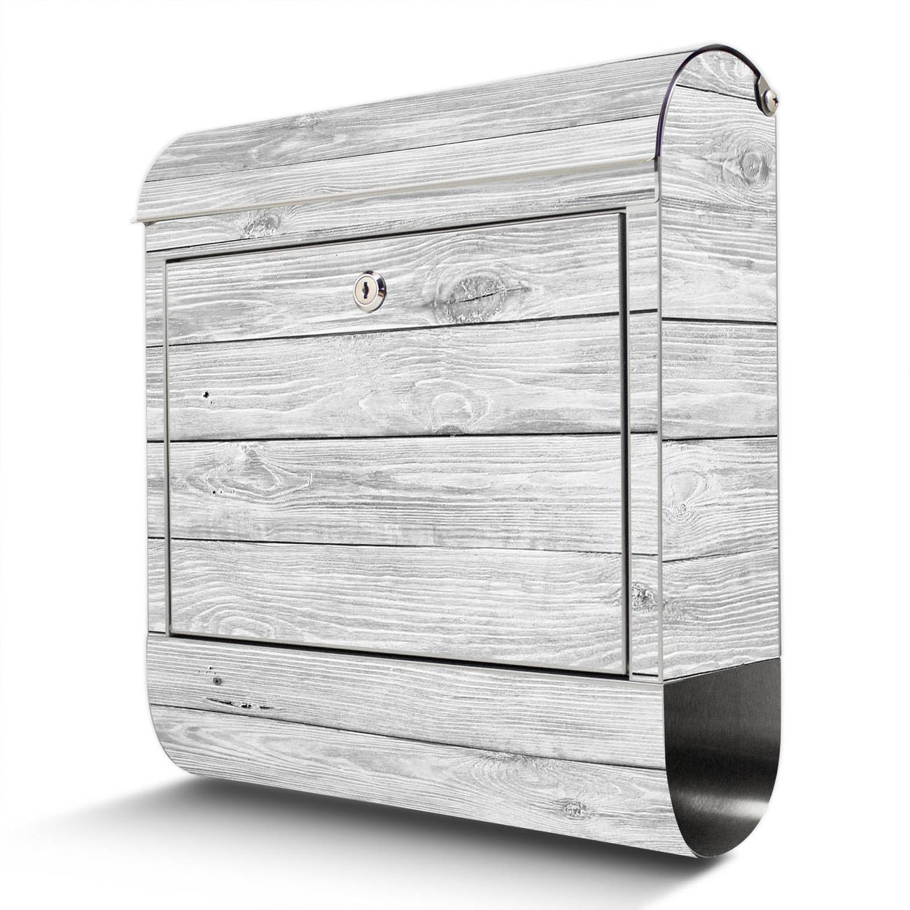 banjado Edelstahl Briefkasten mit Zeitungsfach, personalisiert mit Motiv Weiß Gebeizt 38x43x12,5cm, Wandbriefkasten ausgefallen bunt inkl. Montagematerial