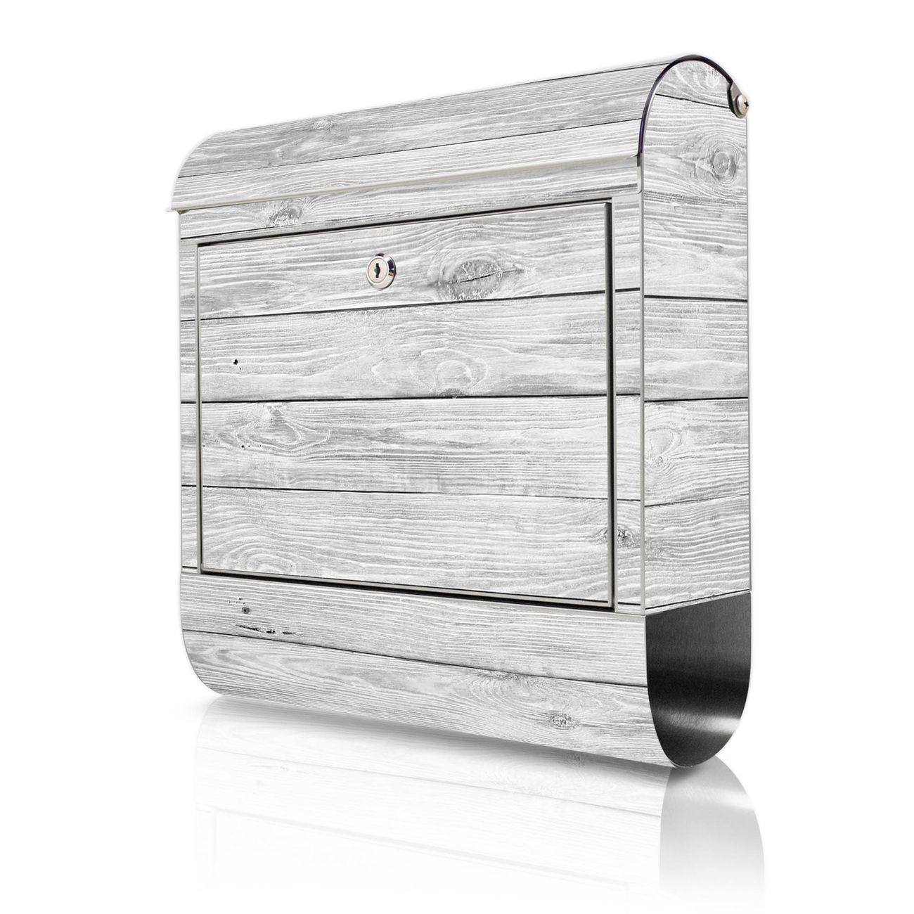 banjado Edelstahl Briefkasten mit Zeitungsfach, personalisiert mit Motiv Weiß Gebeizt 38x43x12,5cm, Wandbriefkasten ausgefallen bunt inkl. Montagematerial