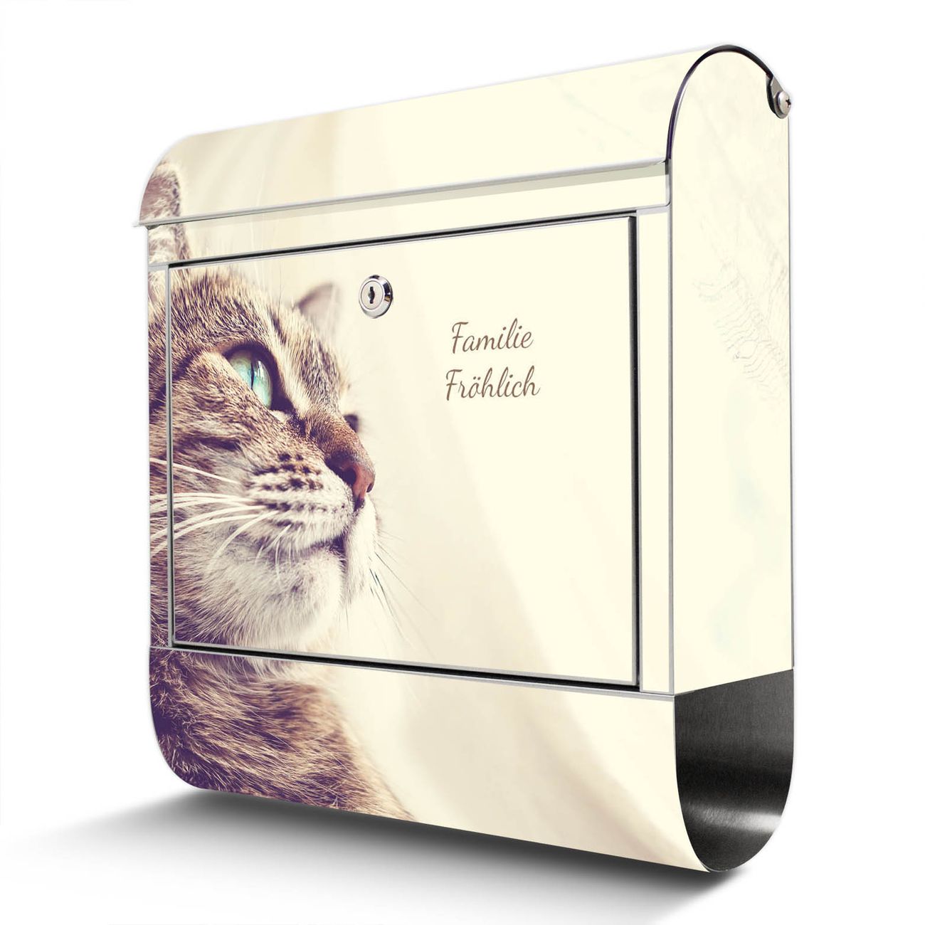 banjado großer Edelstahl Briefkasten, mit Zeitungsbox und Motiv Holgerson 38x43x12,5cm - Postkasten A4 Einwurf inkl. Montagematerial und 2 Schlüssel