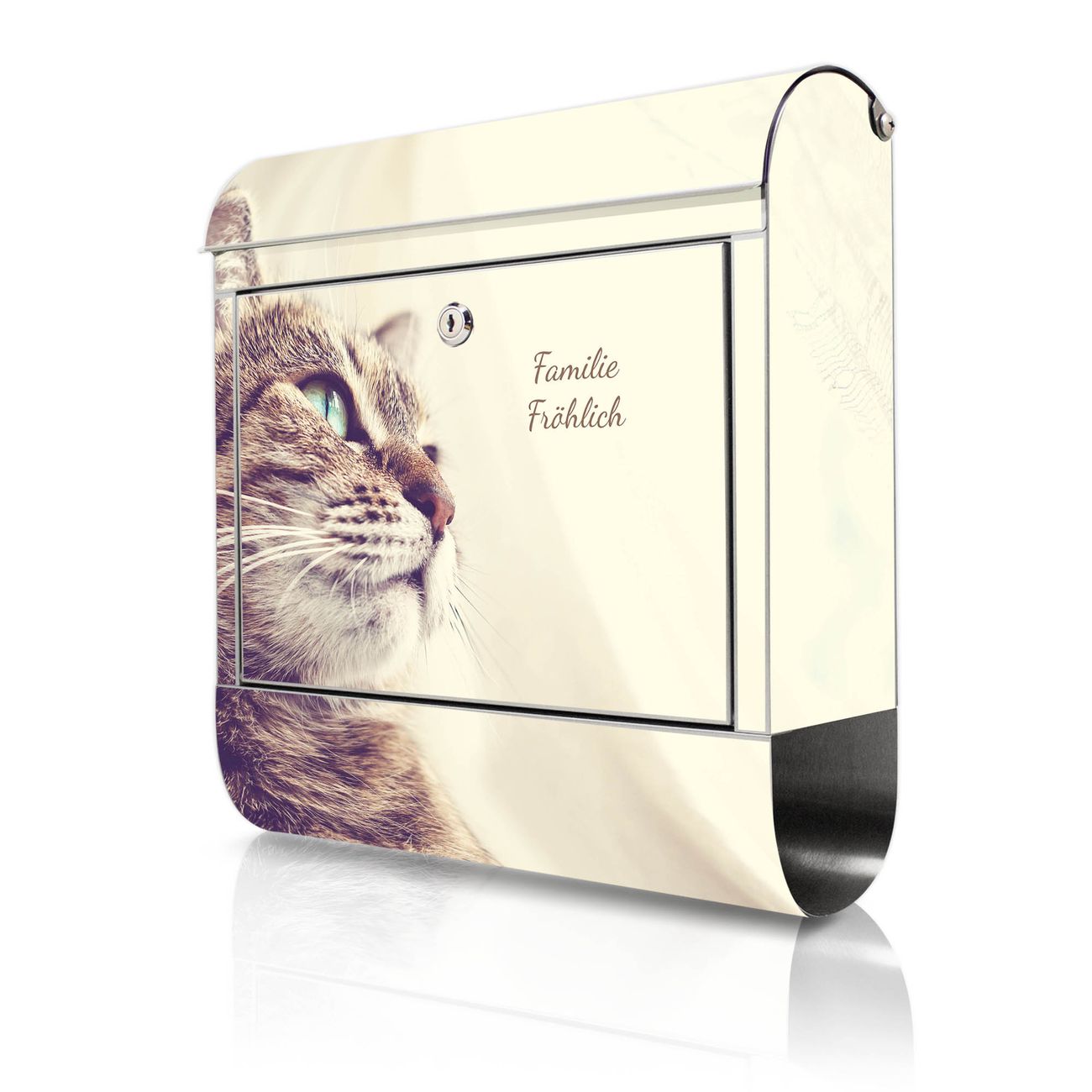 banjado großer Edelstahl Briefkasten, mit Zeitungsbox und Motiv Holgerson 38x43x12,5cm - Postkasten A4 Einwurf inkl. Montagematerial und 2 Schlüssel