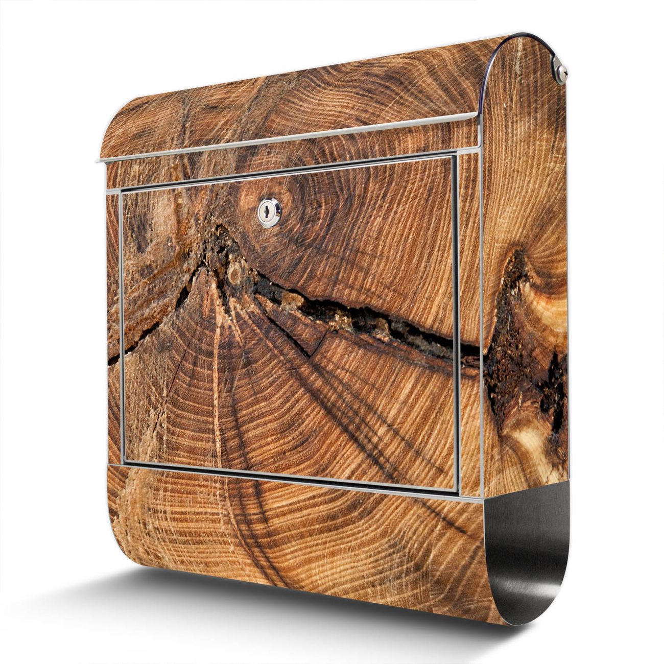banjado Großer Briefkasten aus rostfreiem Edelstahl Motiv Jahresringe 38x43x12,5cm - rostfreier 18/0 Edelstahl - inkl. Montagematerial, 2 Schlüssel