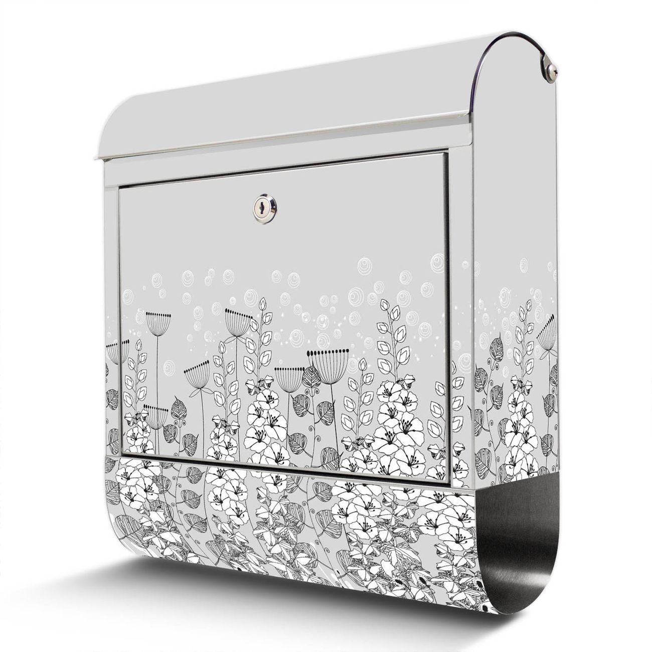 banjado großer Edelstahl Briefkasten, mit Zeitungsbox und Motiv Wegesrand 38x43x12,5cm - Postkasten A4 Einwurf inkl. Montagematerial und 2 Schlüssel