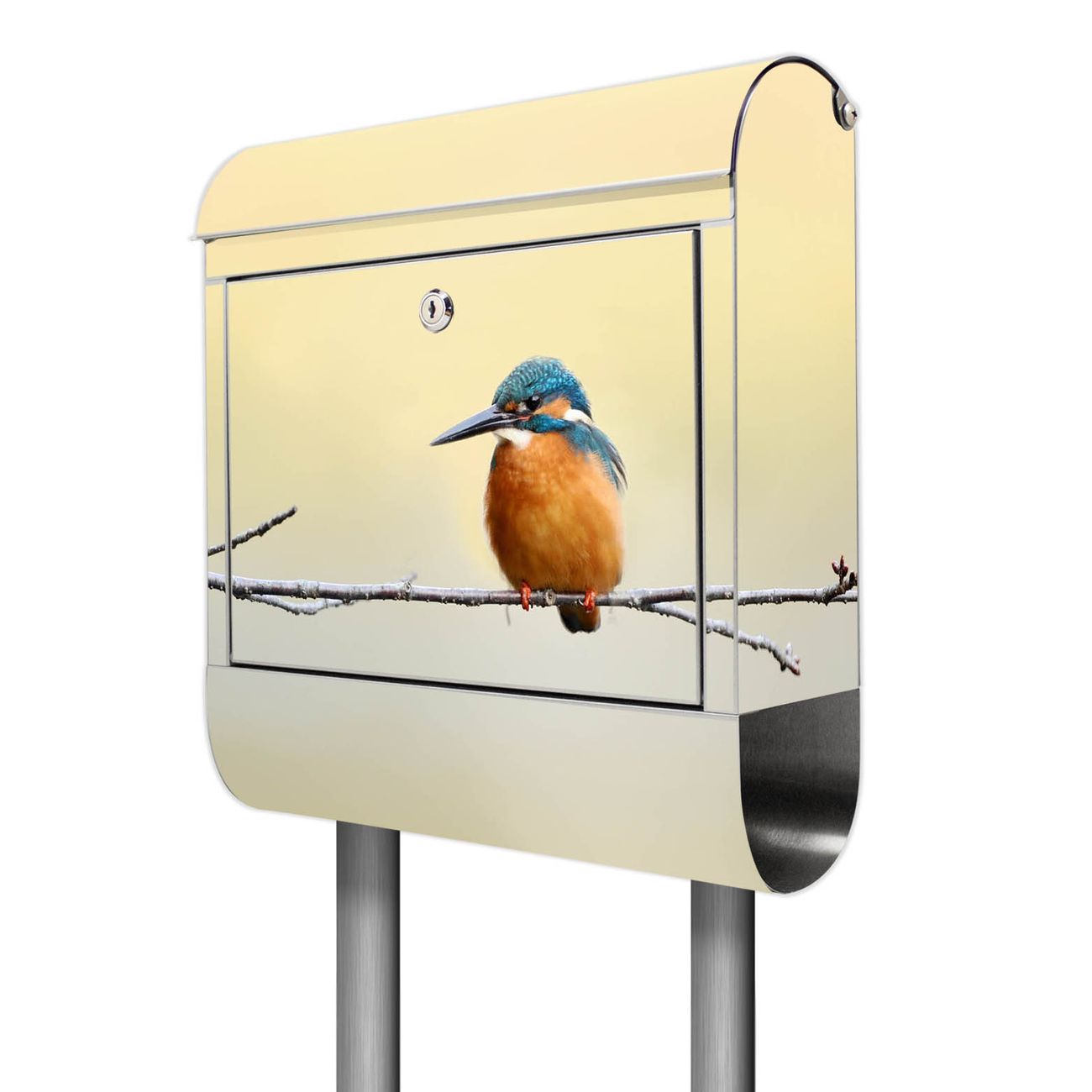 banjado Edelstahl Briefkasten freistehend mit Zeitungsbox und Motiv Pause 38x161,5x14cm rostfreier 18/0 Edelstahl inkl. Montagematerial 2 Schlüssel