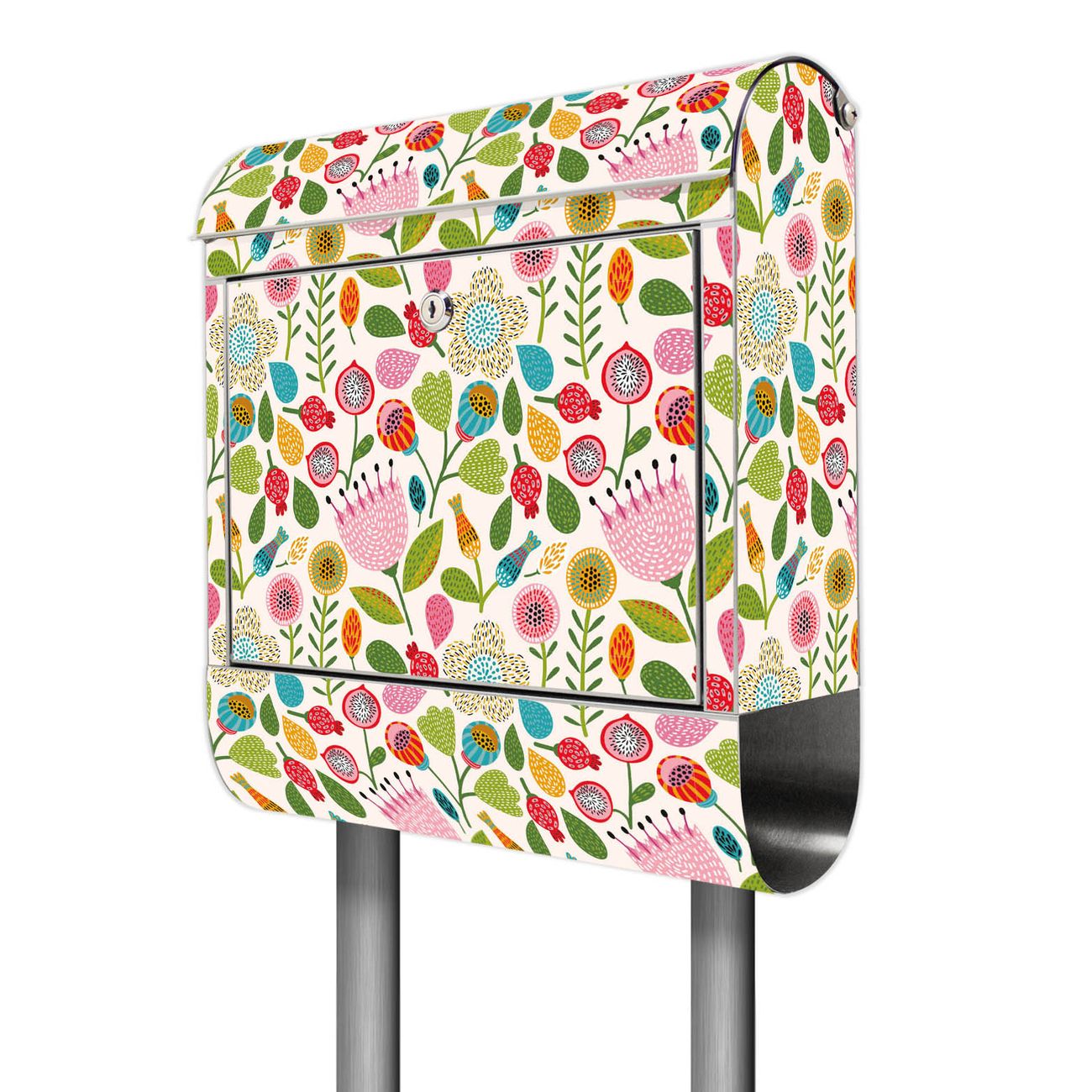 banjado Edelstahl Standbriefkasten personalisiert mit Motiv Rosa Kelch Hell 38x161,5x14cm - Wandbriefkasten ausgefallen bunt inkl. Montagematerial
