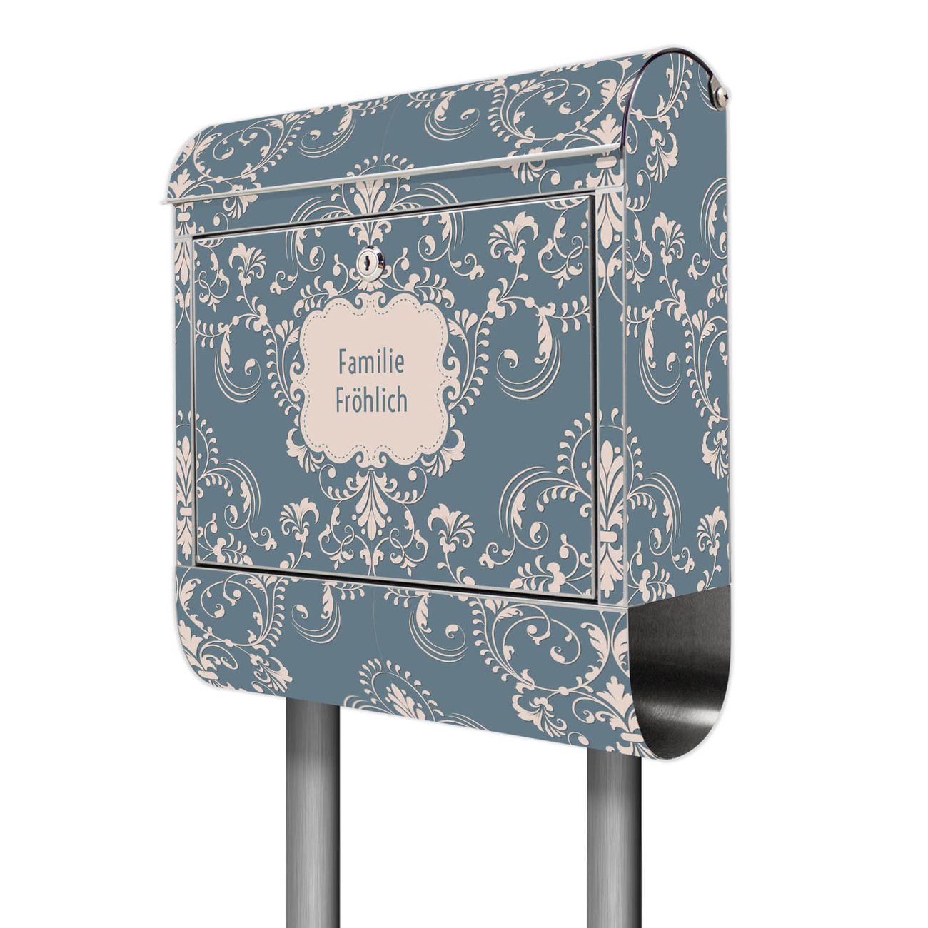 banjado Edelstahl Briefkasten freistehend mit Zeitungsbox und Motiv Royal Blau 38x161,5x14cm rostfreier 18/0 Edelstahl inkl. Montagematerial 2 Schlüssel