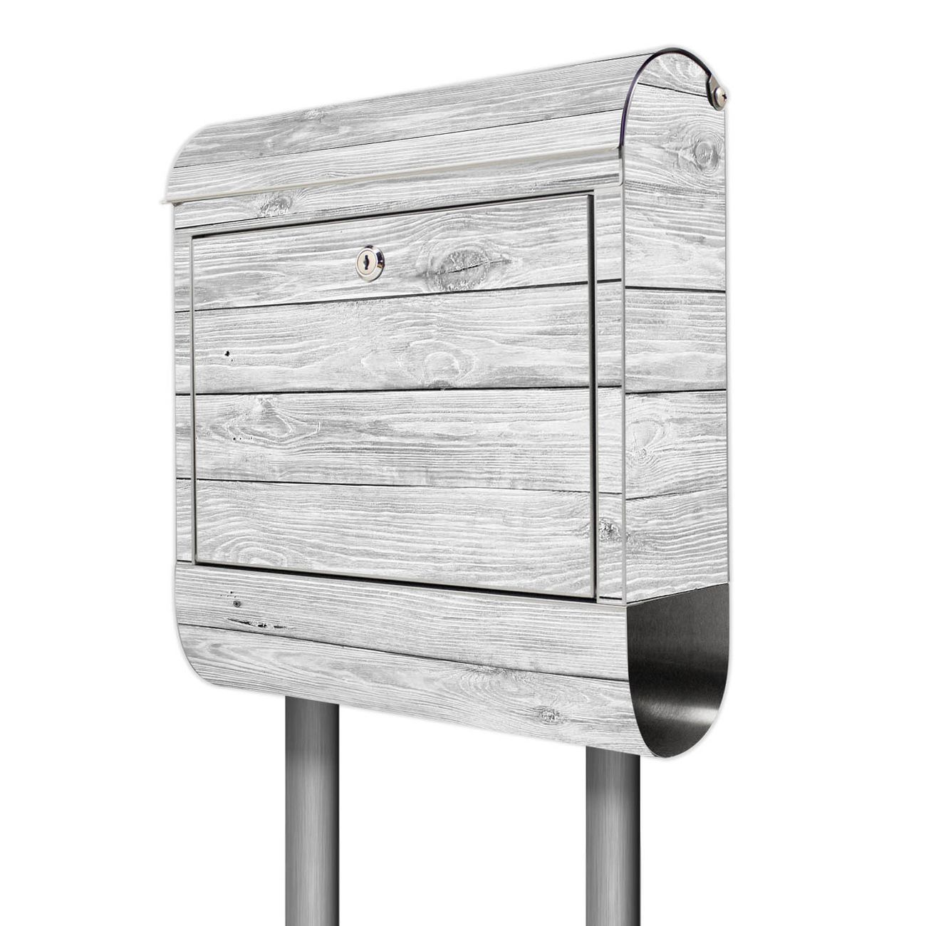 banjado Edelstahl Standbriefkasten personalisiert mit Motiv Weiß Gebeizt 38x161,5x14cm - Wandbriefkasten ausgefallen bunt inkl. Montagematerial