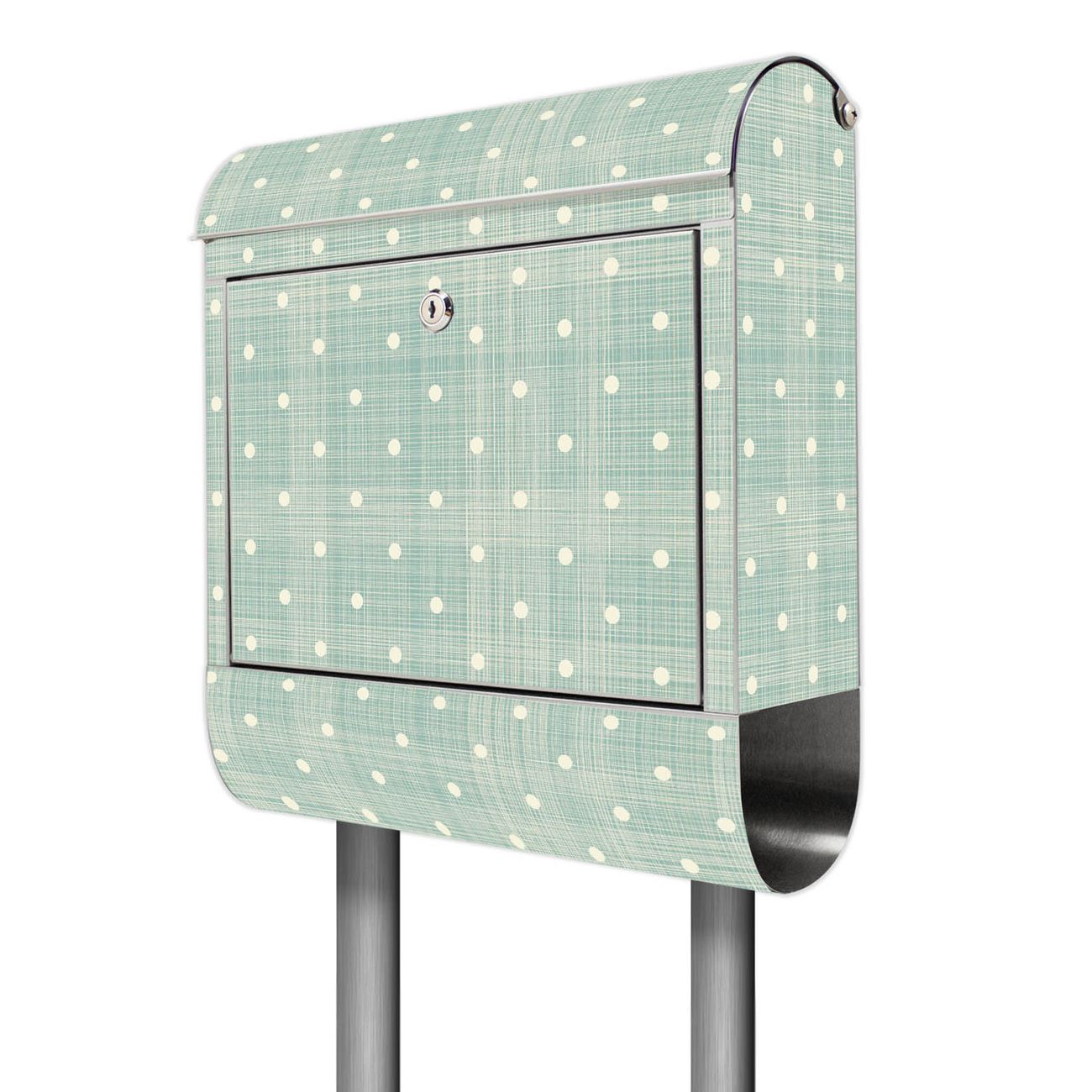 banjado Edelstahl Briefkasten freistehend mit Zeitungsbox und Motiv Punkte Lindgrün 38x161,5x14cm rostfreier 18/0 Edelstahl inkl. Montagematerial 2 Schlüssel