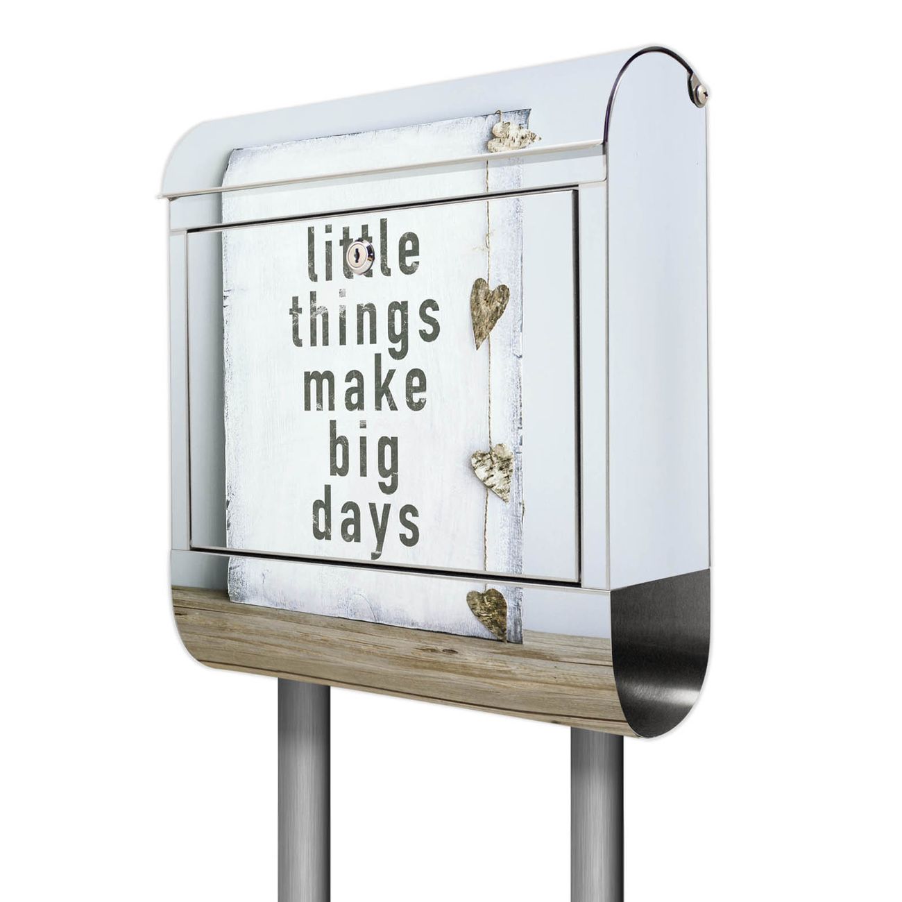 banjado Edelstahl Briefkasten rostfrei mit Standfuß und Zeitungsfach, Motiv Little Things 38x161,5x14cm - Postkasten A4 Einwurf inkl. Montagematerial