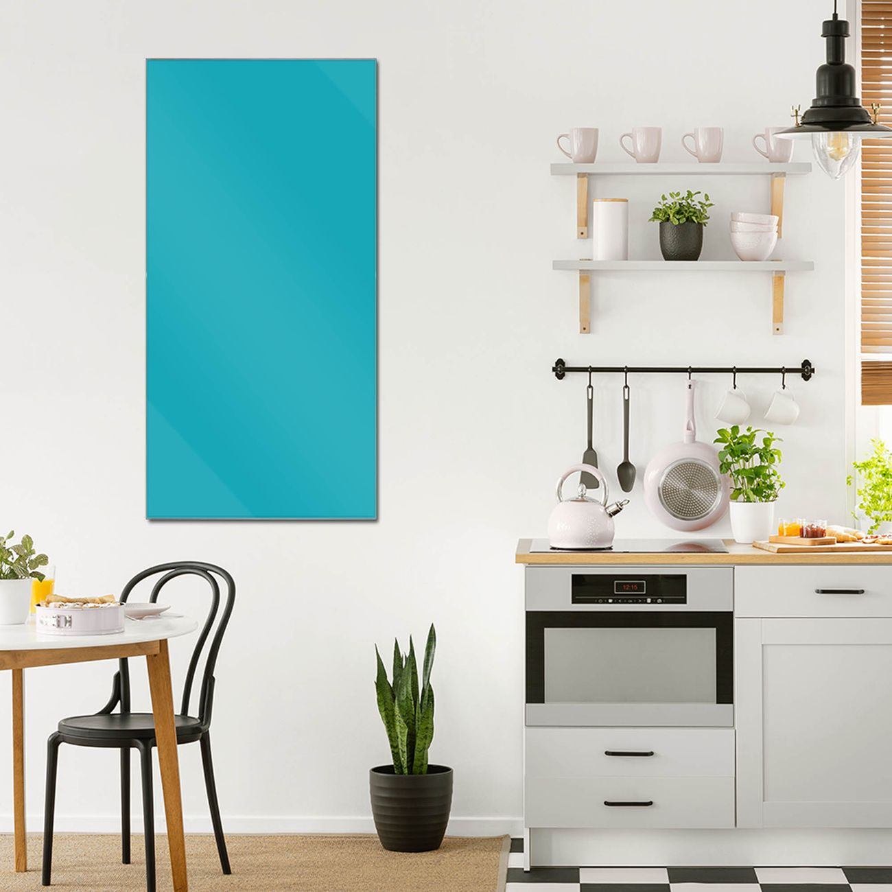banjado Glas Wandbild 80 x 120 cm im Hochformat Türkis, hochwertig & farbbrilliant, rahmenlose & individuelle Aufhängung, 4mm starkes ESG Glas