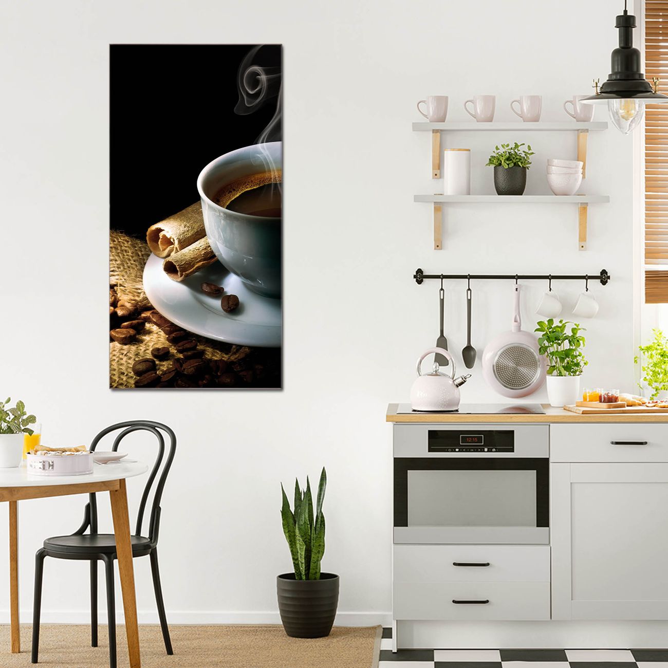 banjado Glas Wandbild 55 x 110 cm im Hochformat Hot Coffee, hochwertig & farbbrilliant, rahmenlose & individuelle Aufhängung, 4mm starkes ESG Glas