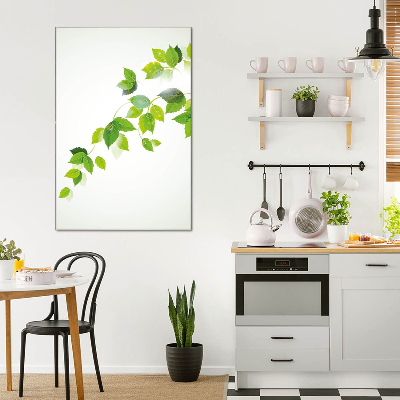 banjado Glas Wandbild 50 x 100 cm im Hochformat Blätter Ranke, hochwertig & farbbrilliant, rahmenlose & individuelle Aufhängung, 4mm starkes ESG Glas