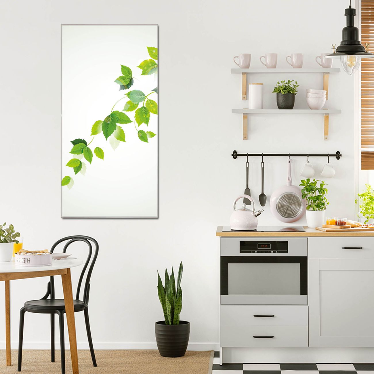 banjado Glas Wandbild 55 x 110 cm im Hochformat Blätter Ranke, hochwertig & farbbrilliant, rahmenlose & individuelle Aufhängung, 4mm starkes ESG Glas