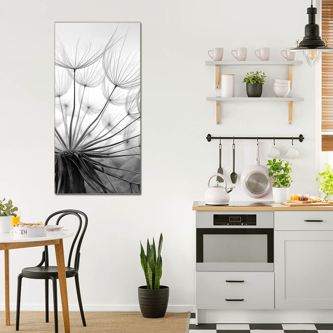 banjado Glas Wandbild 80 x 120 cm im Hochformat Pusteblume, hochwertig & farbbrilliant, rahmenlose & individuelle Aufhängung, 4mm starkes ESG Glas