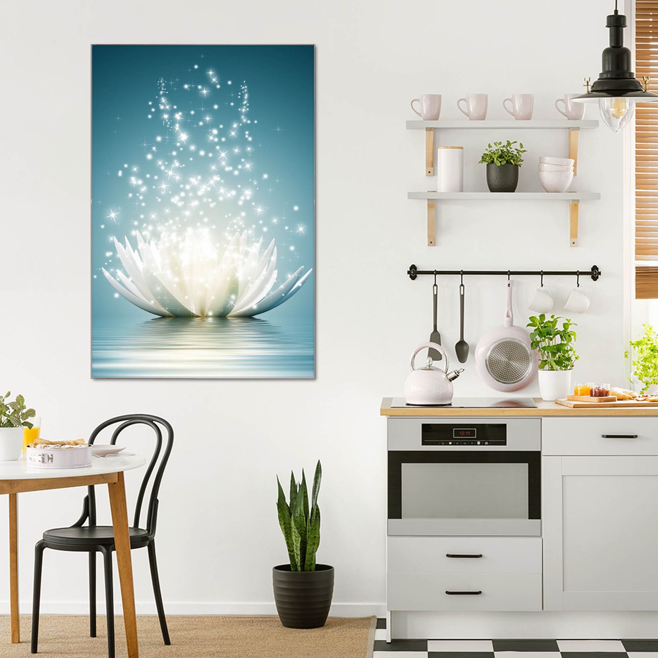 banjado Glas Wandbild 50 x 75 cm im Hochformat Lotusblüte, hochwertig & farbbrilliant, rahmenlose & individuelle Aufhängung, 4mm starkes ESG Glas