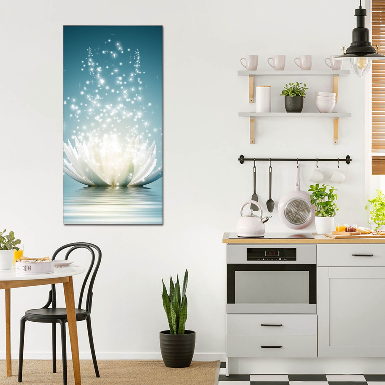 banjado Glas Wandbild 80 x 120 cm im Hochformat Lotusblüte, hochwertig & farbbrilliant, rahmenlose & individuelle Aufhängung, 4mm starkes ESG Glas