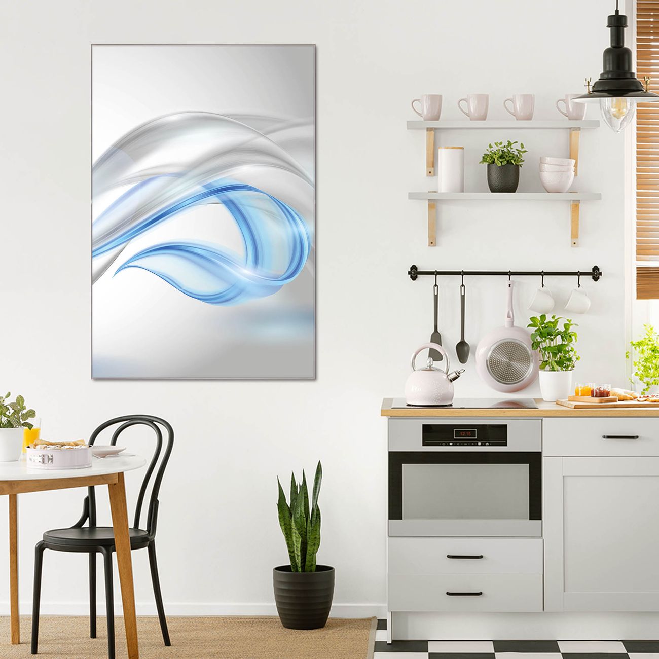 banjado Glas Wandbild 60 x 90 cm im Hochformat Blaue Welle, hochwertig & farbbrilliant, rahmenlose & individuelle Aufhängung, 4mm starkes ESG Glas