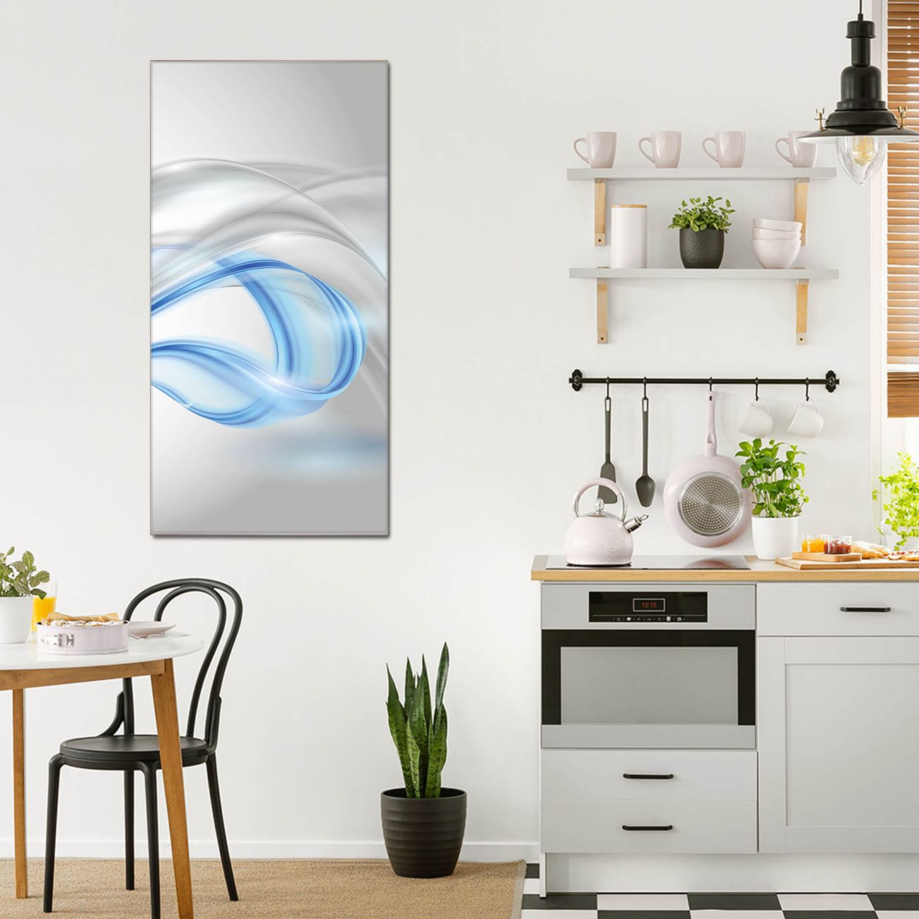 banjado Glas Wandbild 80 x 120 cm im Hochformat Blaue Welle, hochwertig & farbbrilliant, rahmenlose & individuelle Aufhängung, 4mm starkes ESG Glas