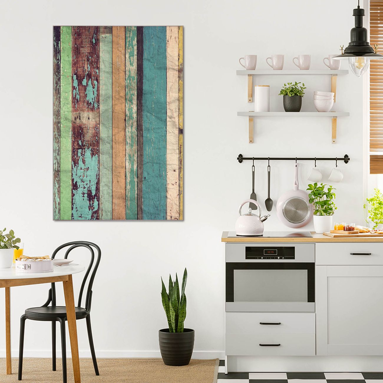 banjado Glas Wandbild 50 x 100 cm im Hochformat Holz bunt, hochwertig & farbbrilliant, rahmenlose & individuelle Aufhängung, 4mm starkes ESG Glas