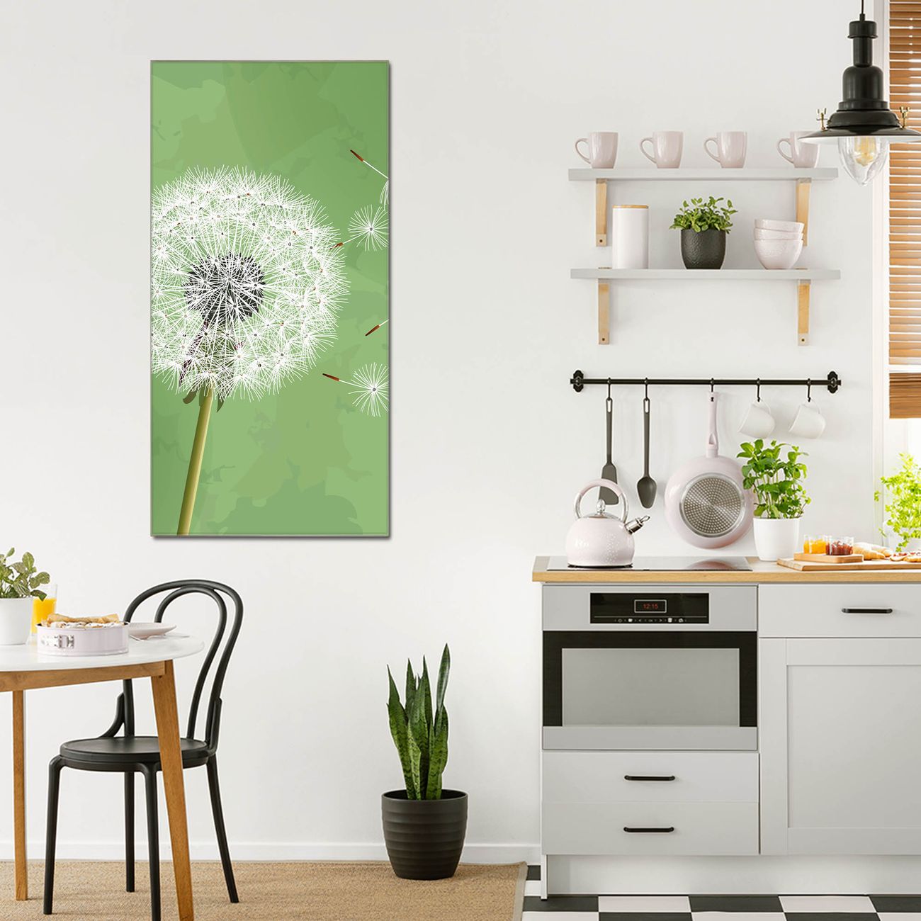 banjado Glas Wandbild 60 x 120 cm im Hochformat Pusteblume 3, hochwertig & farbbrilliant, rahmenlose & individuelle Aufhängung, 4mm starkes ESG Glas