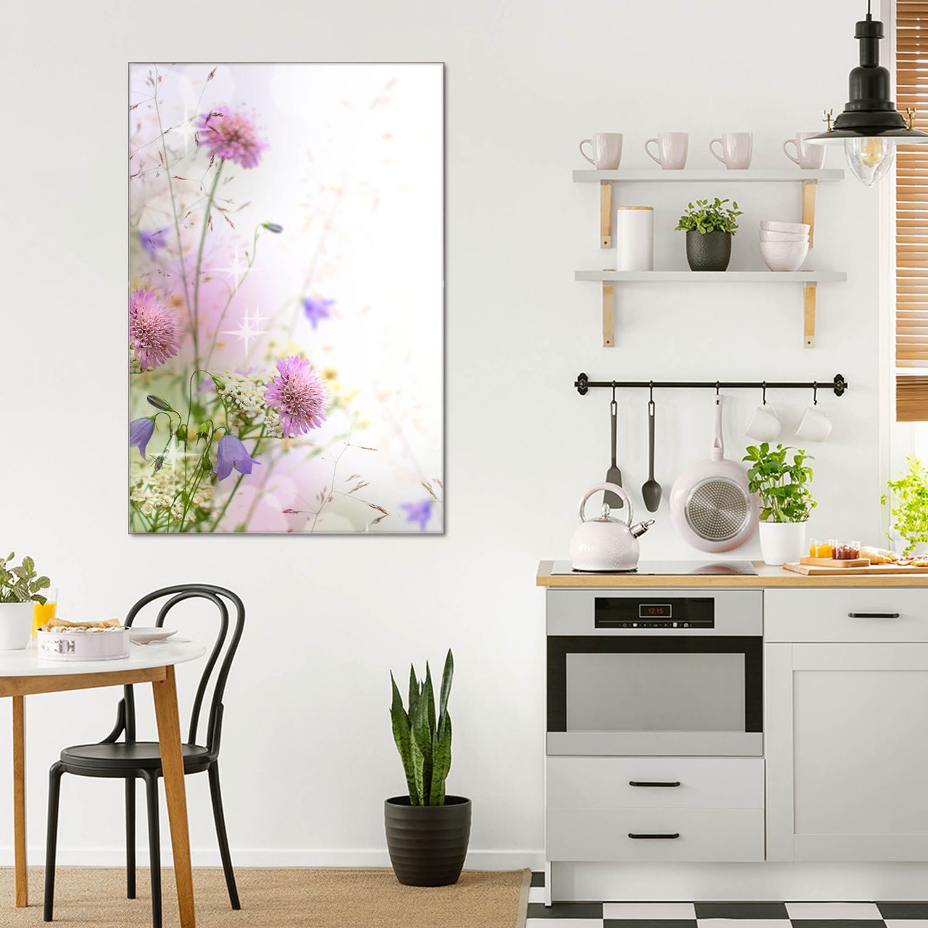 banjado Glas Wandbild 60 x 90 cm im Hochformat Wiese Blumen, hochwertig & farbbrilliant, rahmenlose & individuelle Aufhängung, 4mm starkes ESG Glas