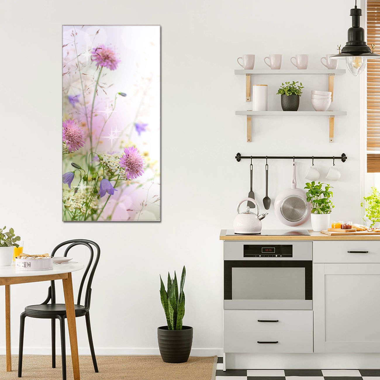 banjado Glas Wandbild 55 x 110 cm im Hochformat Wiese Blumen, hochwertig & farbbrilliant, rahmenlose & individuelle Aufhängung, 4mm starkes ESG Glas