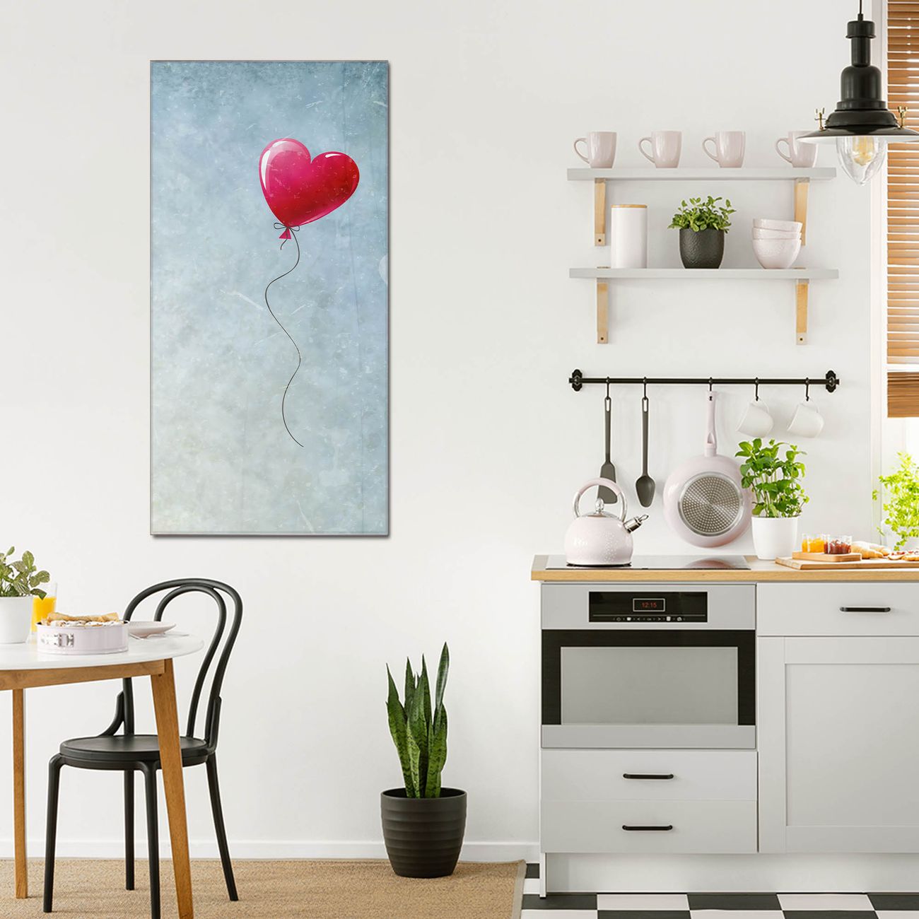 banjado Glas Wandbild 60 x 120 cm im Hochformat Herzballon, hochwertig & farbbrilliant, rahmenlose & individuelle Aufhängung, 4mm starkes ESG Glas