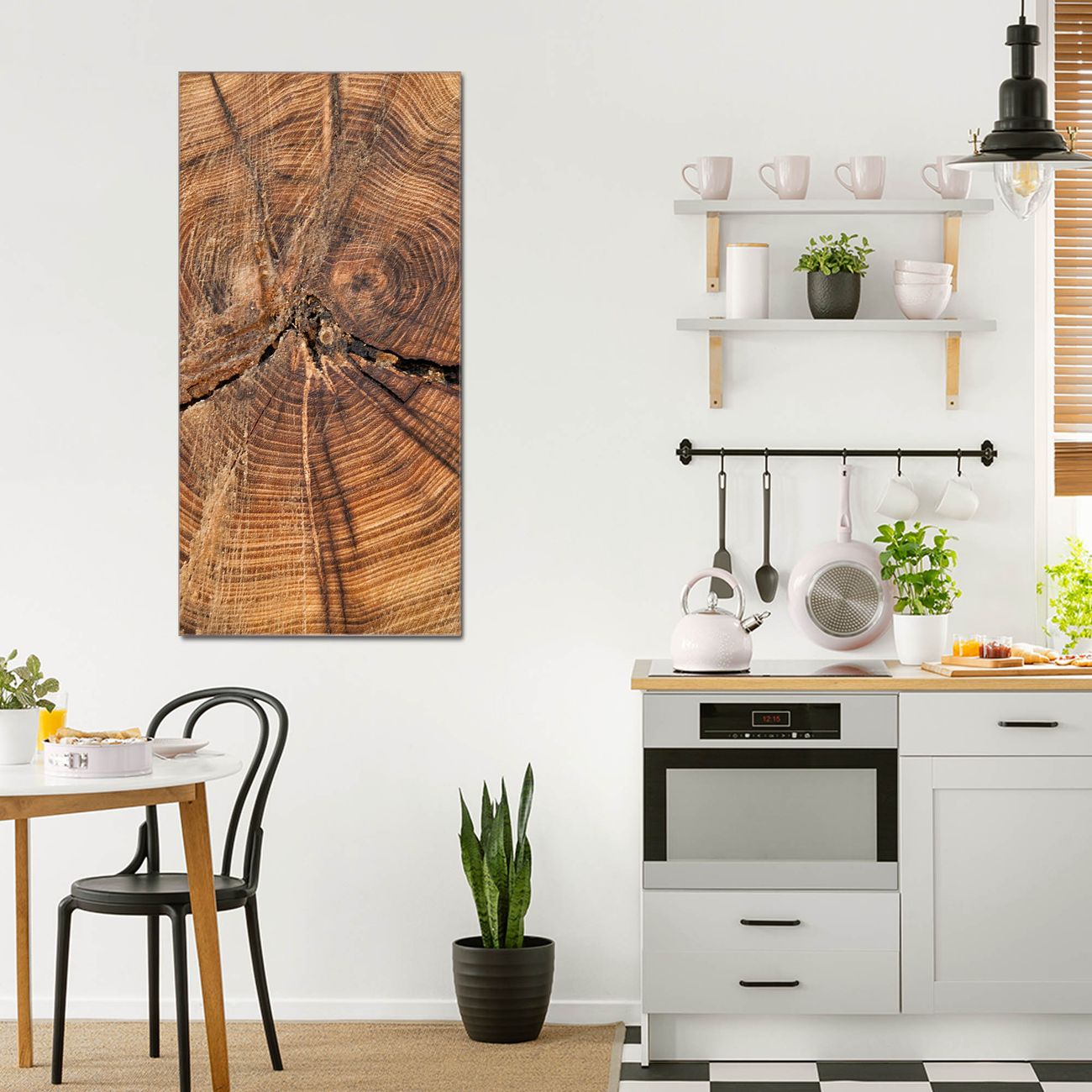 banjado Glas Wandbild 80 x 120 cm im Hochformat Jahresringe, hochwertig & farbbrilliant, rahmenlose & individuelle Aufhängung, 4mm starkes ESG Glas