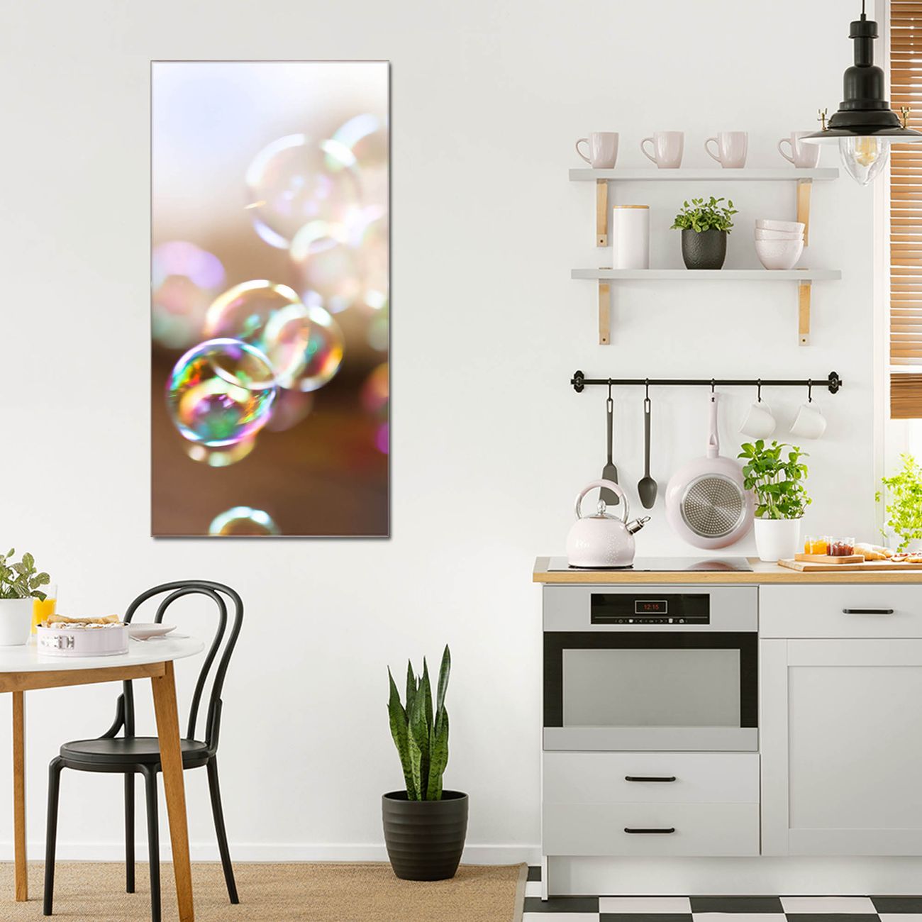 banjado Glas Wandbild 50 x 100 cm im Hochformat Seifenblasen, hochwertig & farbbrilliant, rahmenlose & individuelle Aufhängung, 4mm starkes ESG Glas