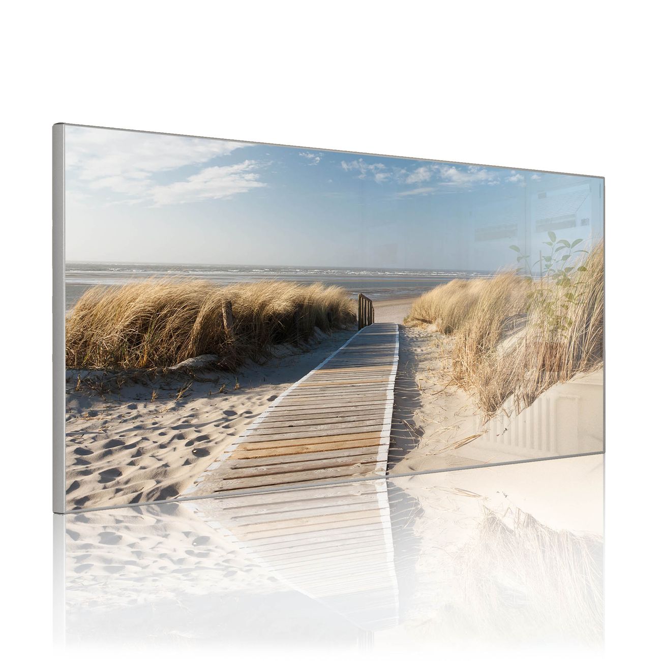 banjado Metall Magnettafel 37x78cm Silber Querformat mit Motiv Dünen, Magnetwand inklusive Montagematerial und 4 Magneten, Pinnwand