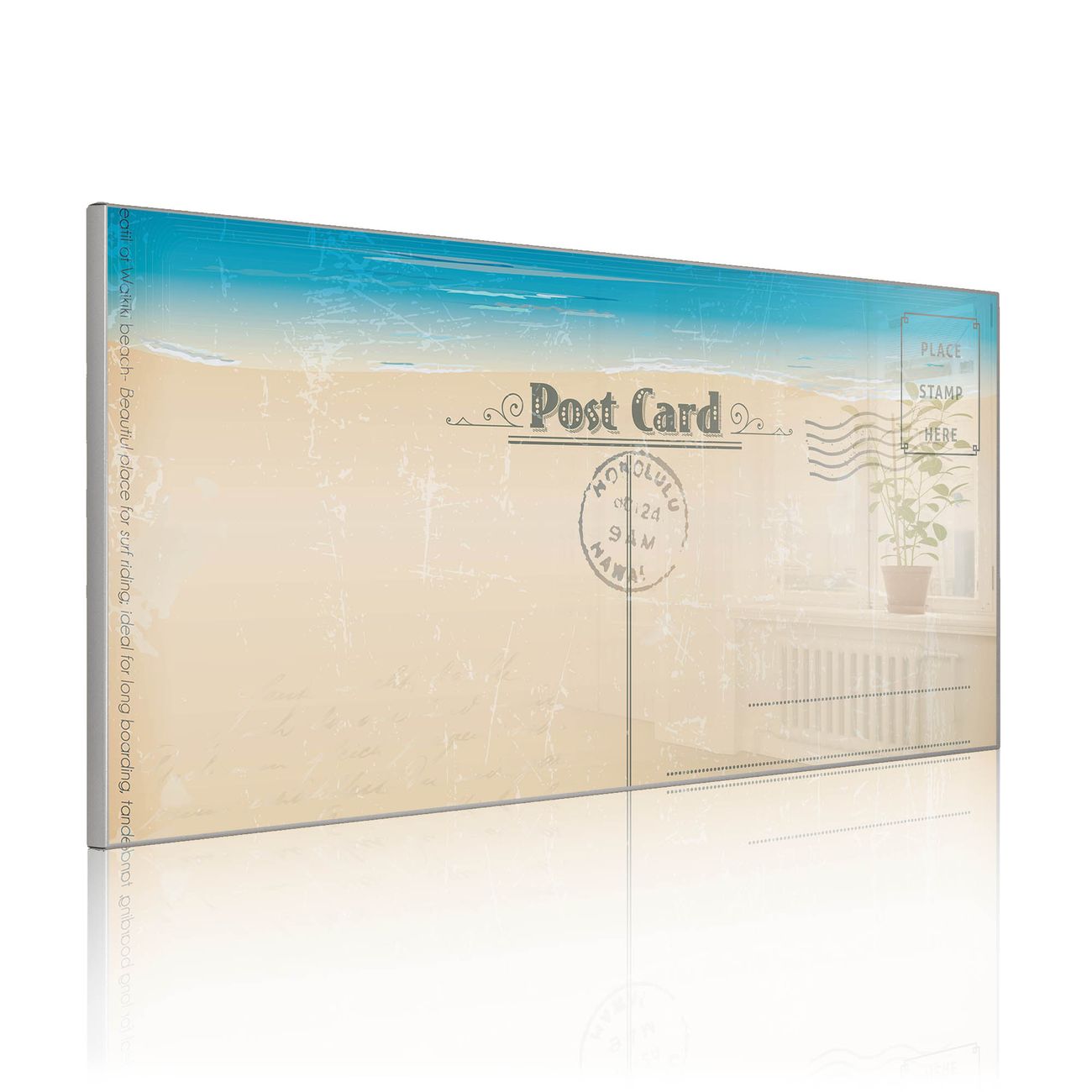 banjado Metall Magnettafel 37x78cm Silber Querformat mit Motiv Postkarte, Magnetwand inklusive Montagematerial und 4 Magneten, Pinnwand