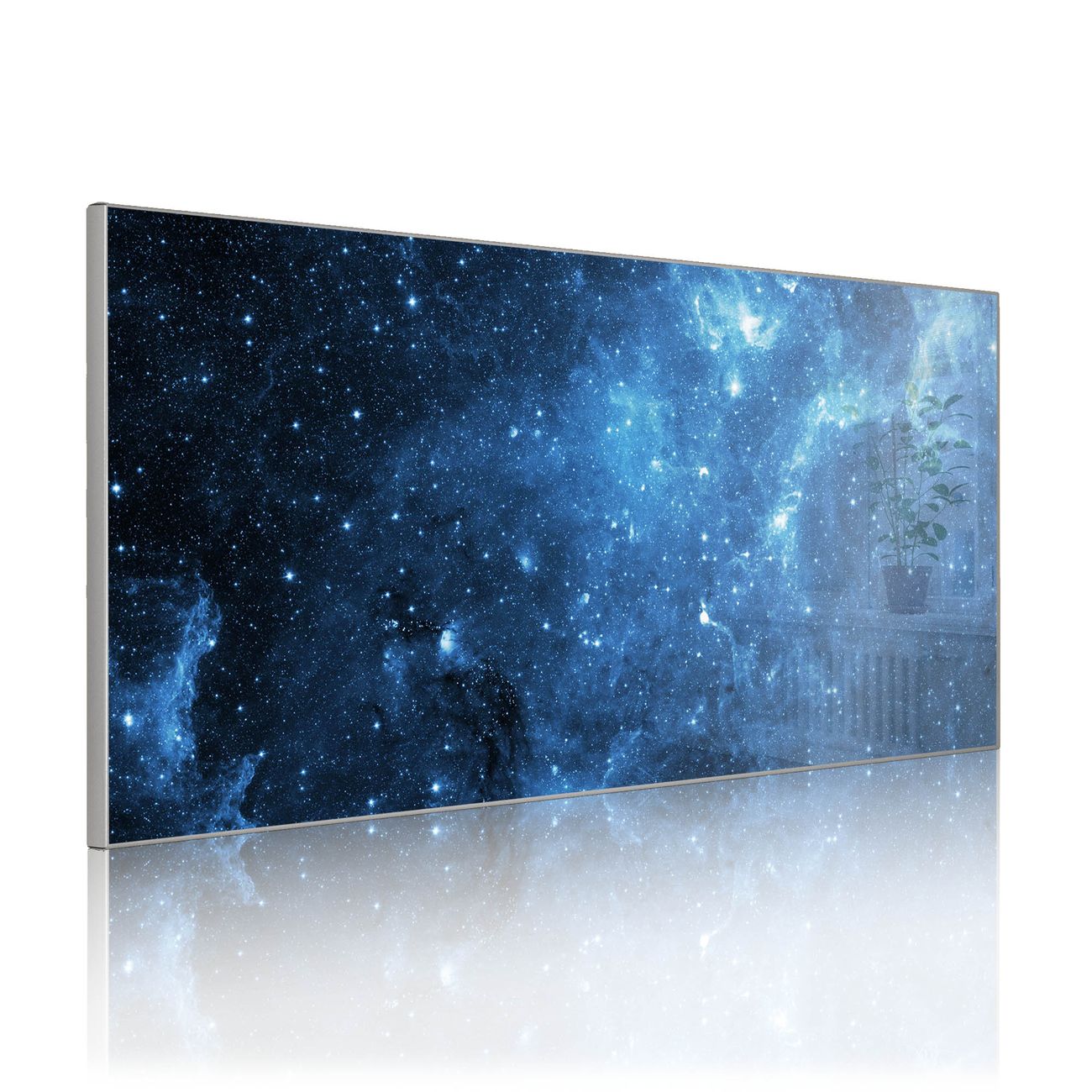 banjado Metall Magnettafel 37x78cm Silber Querformat mit Motiv Universum, Magnetwand inklusive Montagematerial und 4 Magneten, Pinnwand
