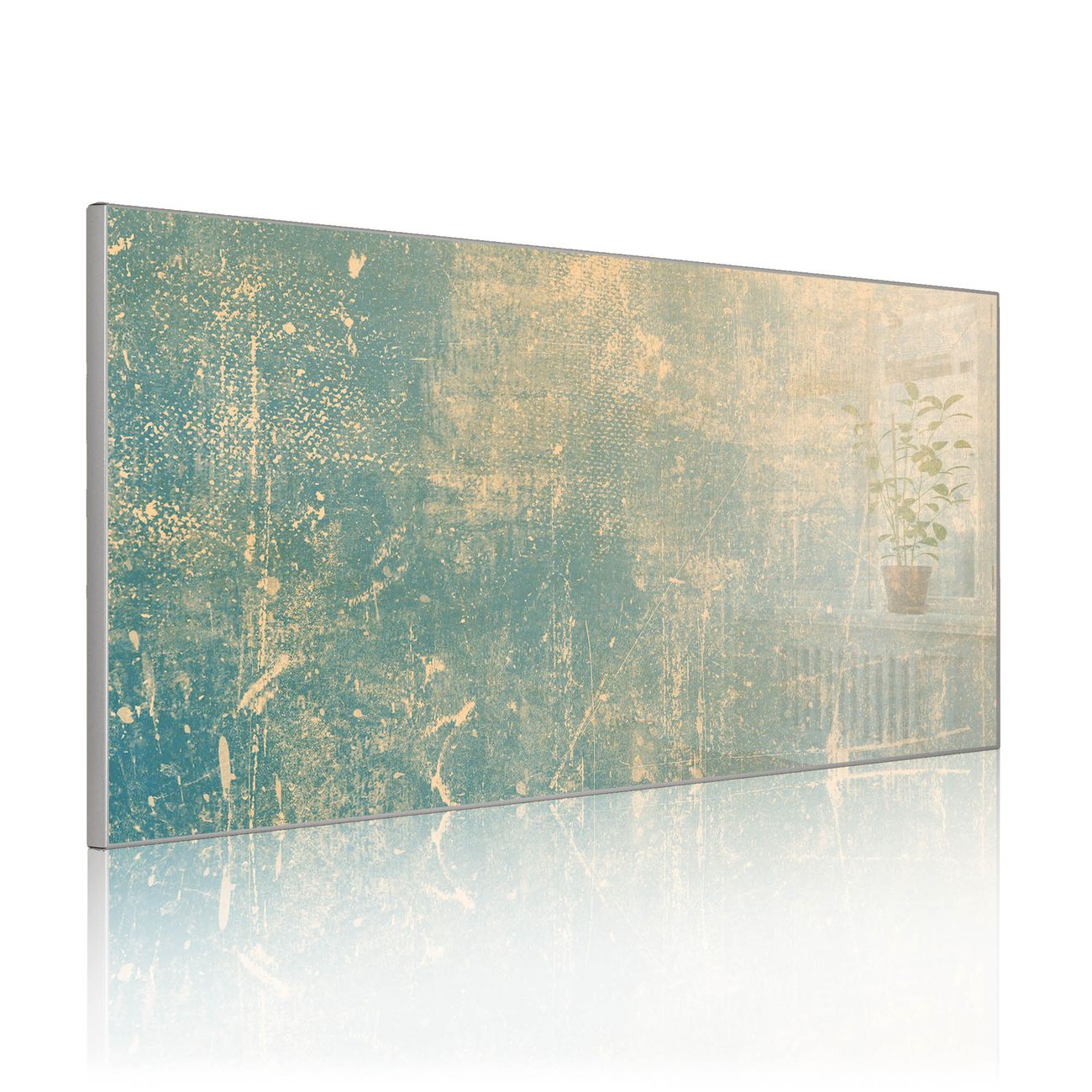 banjado Metall Magnettafel 37x78cm Silber Querformat mit Motiv Patina Grün, Magnetwand inklusive Montagematerial und 4 Magneten, Pinnwand