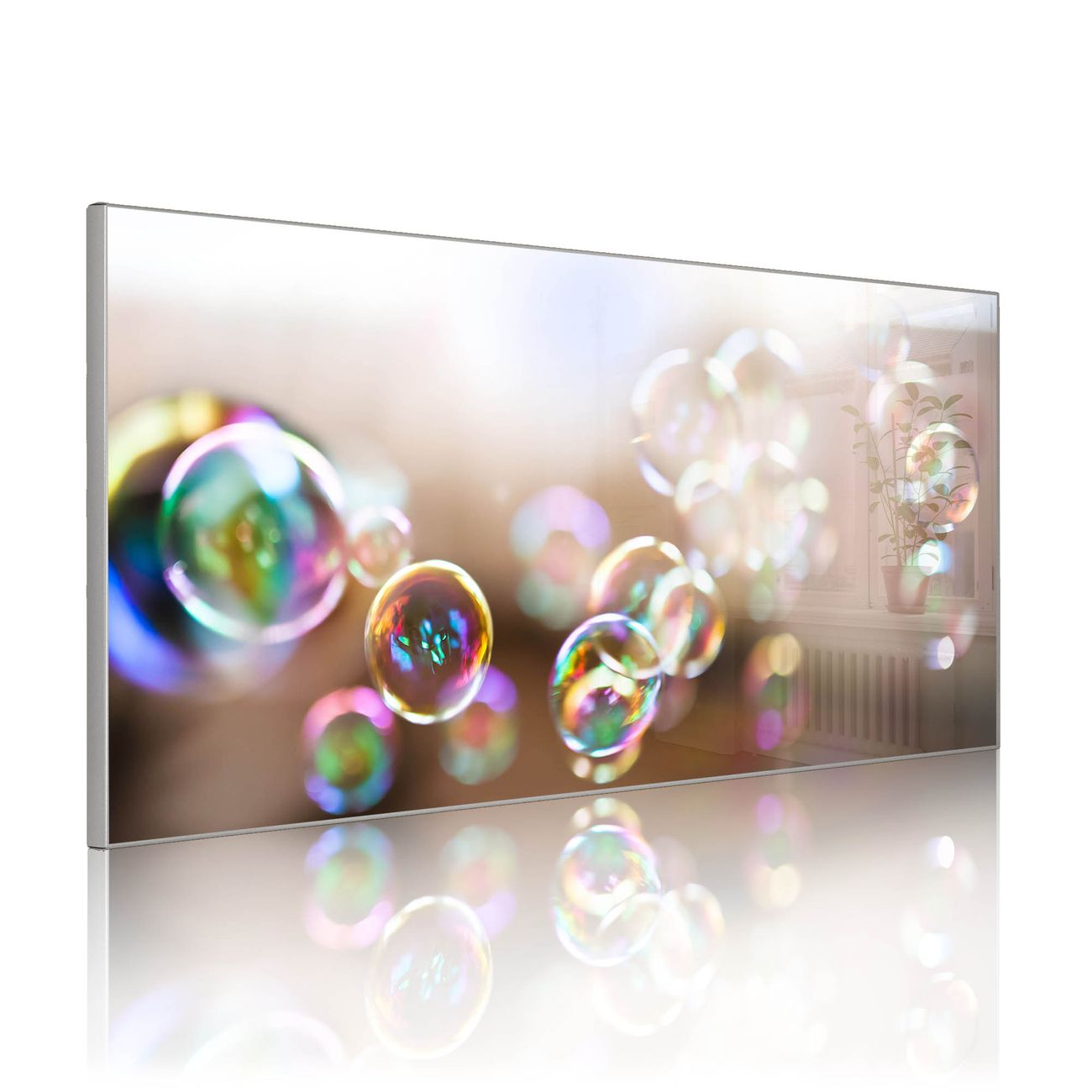 banjado Metall Magnettafel 37x78cm Silber Querformat mit Motiv Seifenblasen, Magnetwand inklusive Montagematerial und 4 Magneten, Pinnwand